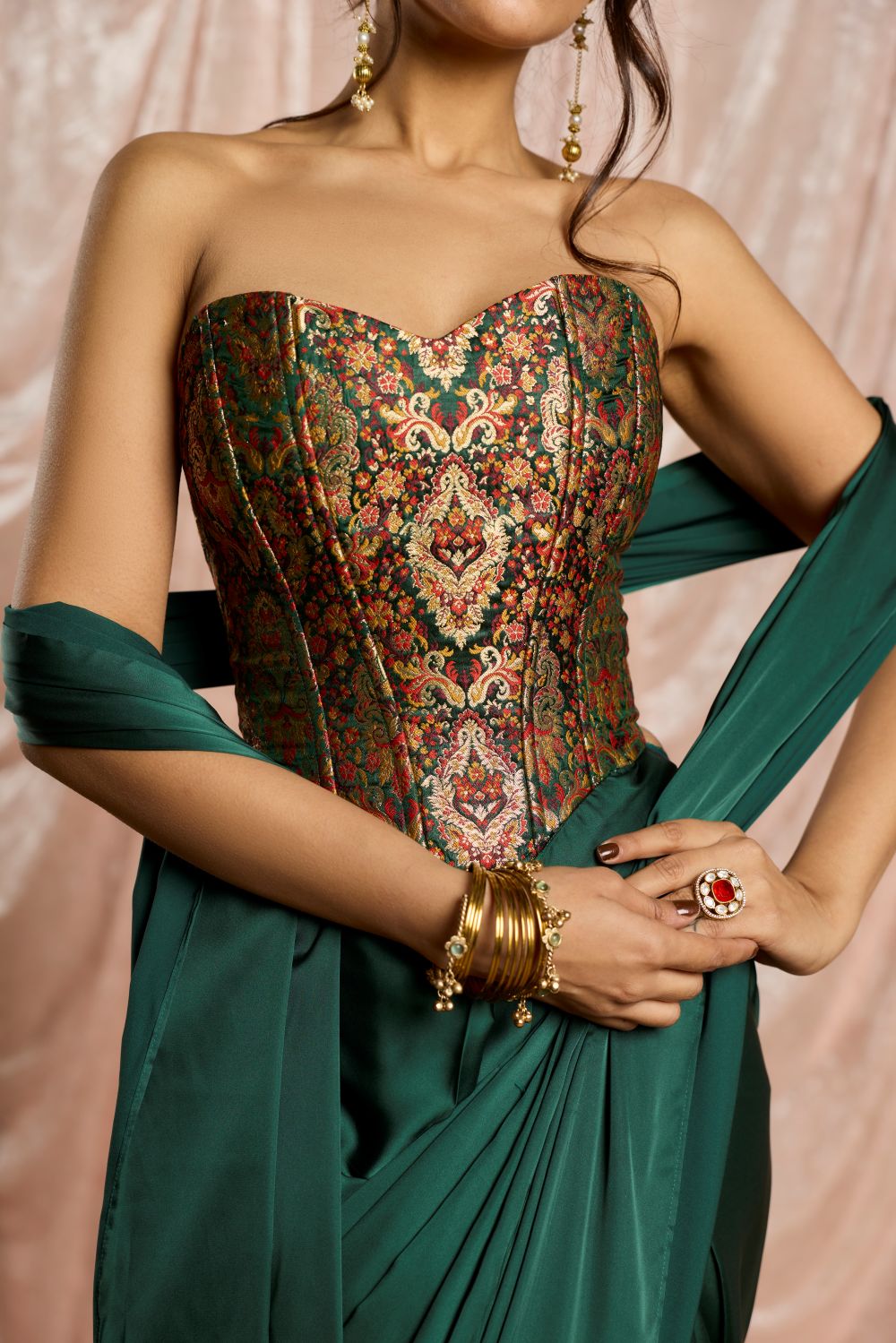 Hansika Emerald Brocade Coset Blouse