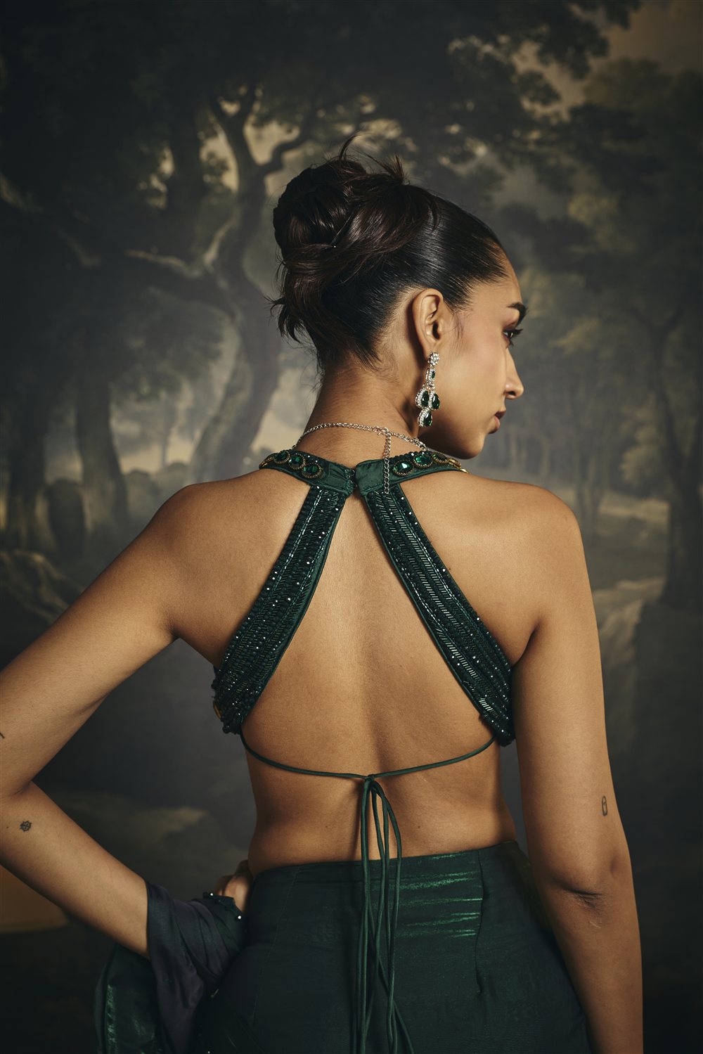 Kadambari Emerald Green Hand Embroidered Saree Set