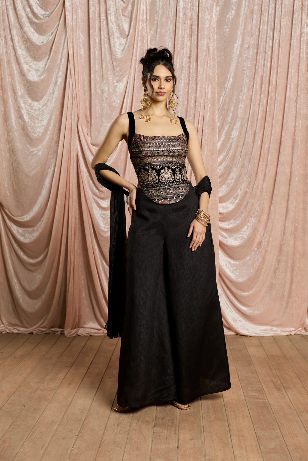 Nargis Black Embroidered Velvet Coord Set