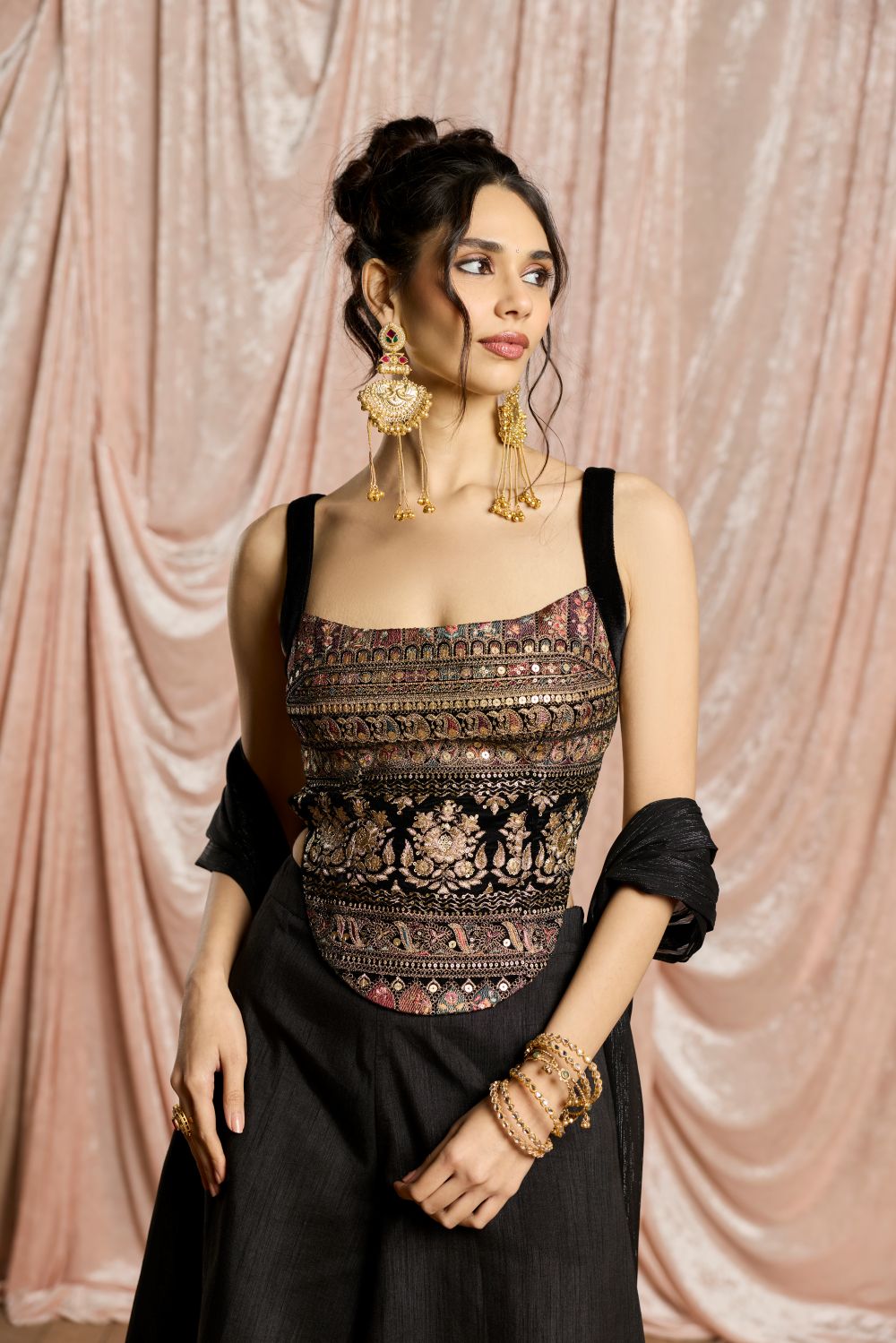 Nargis Black Embroidered Velvet Coord Set