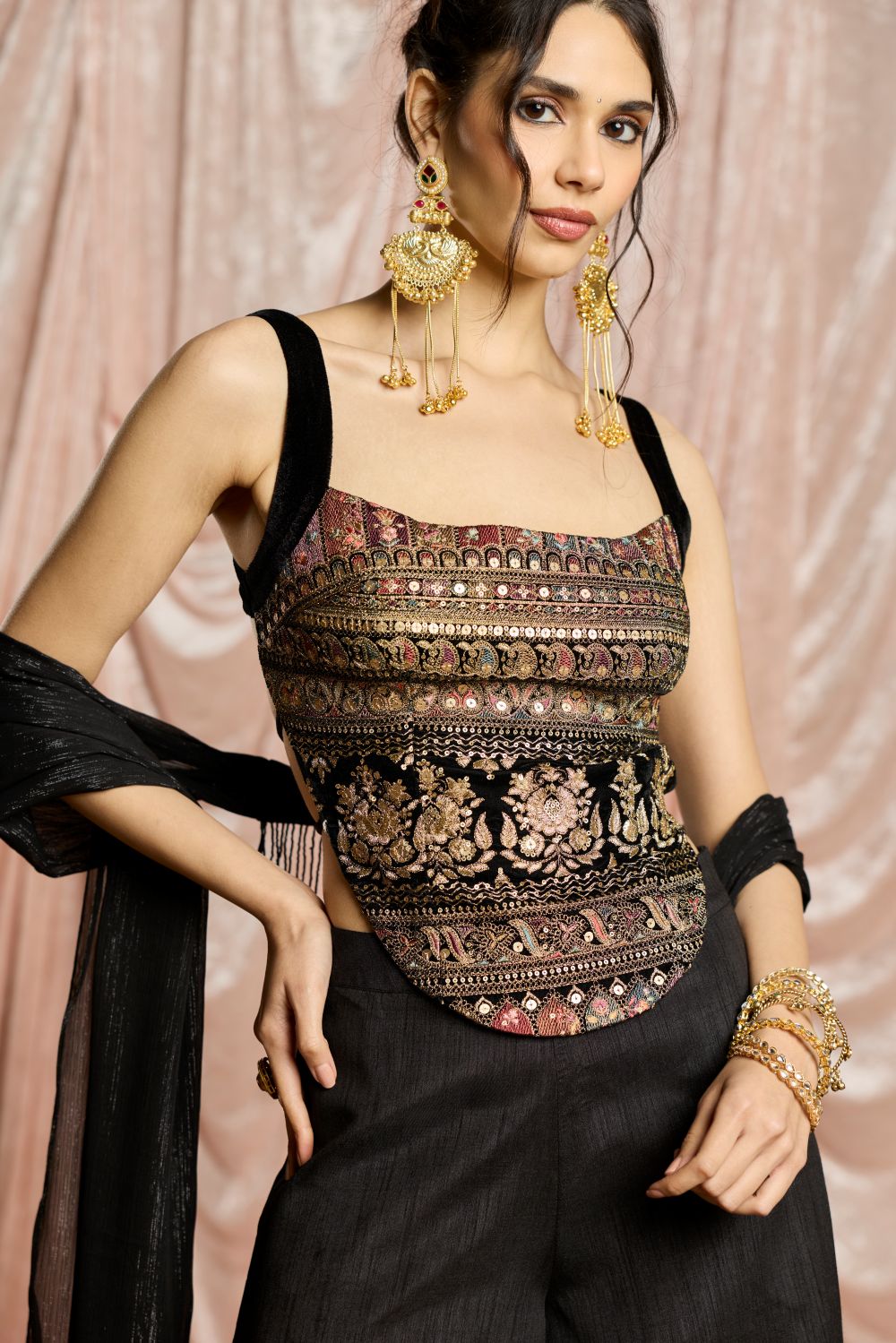 Nargis Black Embroidered Velvet Coord Set