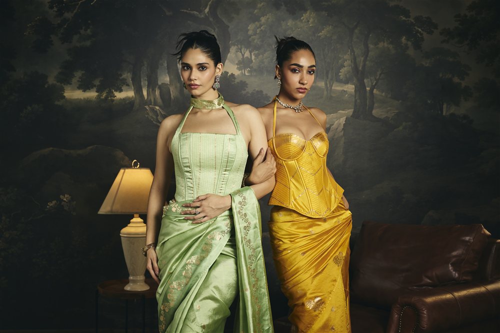 Pallavi Sage Green Raw Mango Banarasi Silk Corset Saree Set