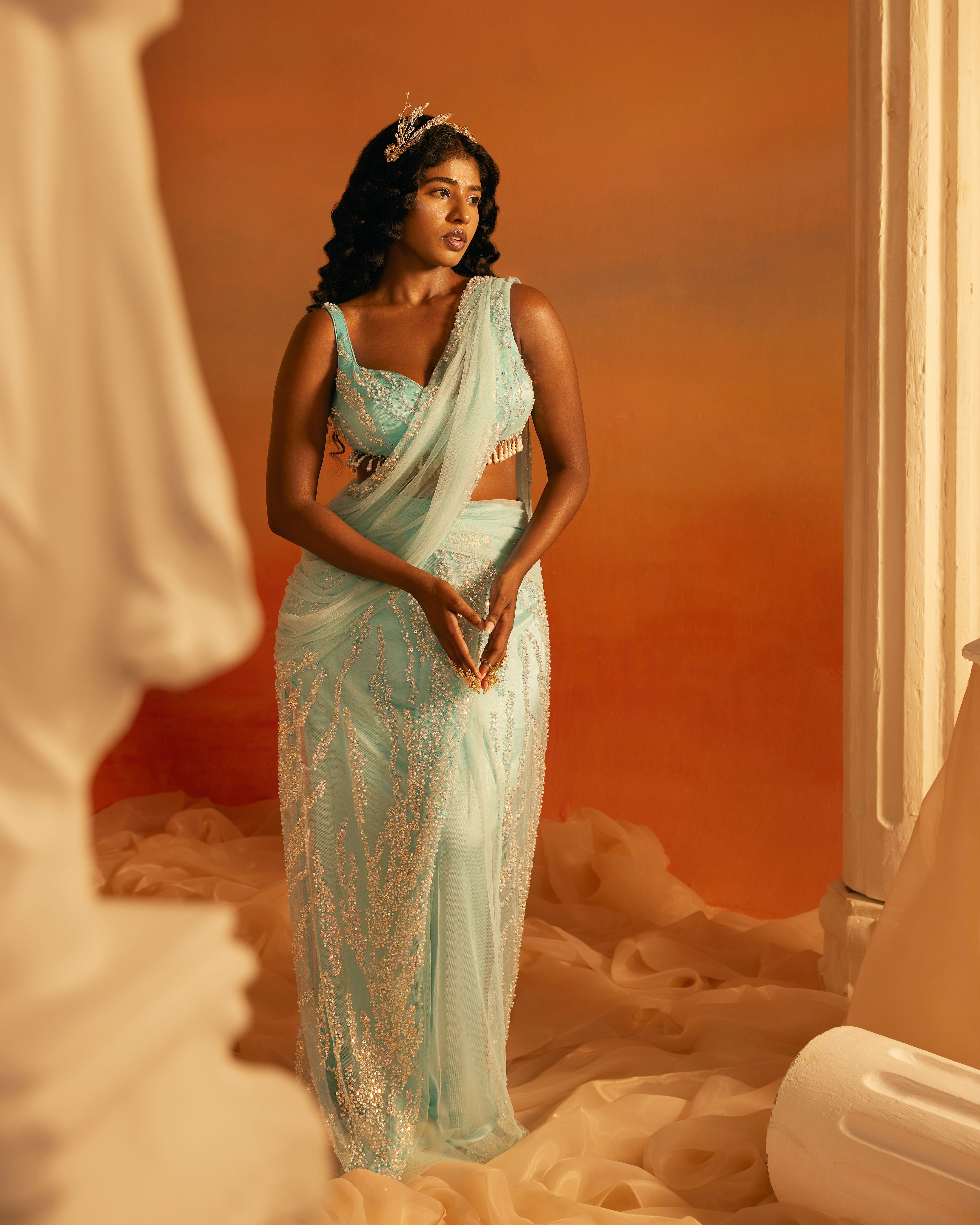 Embroidered Lehenga Saree Set