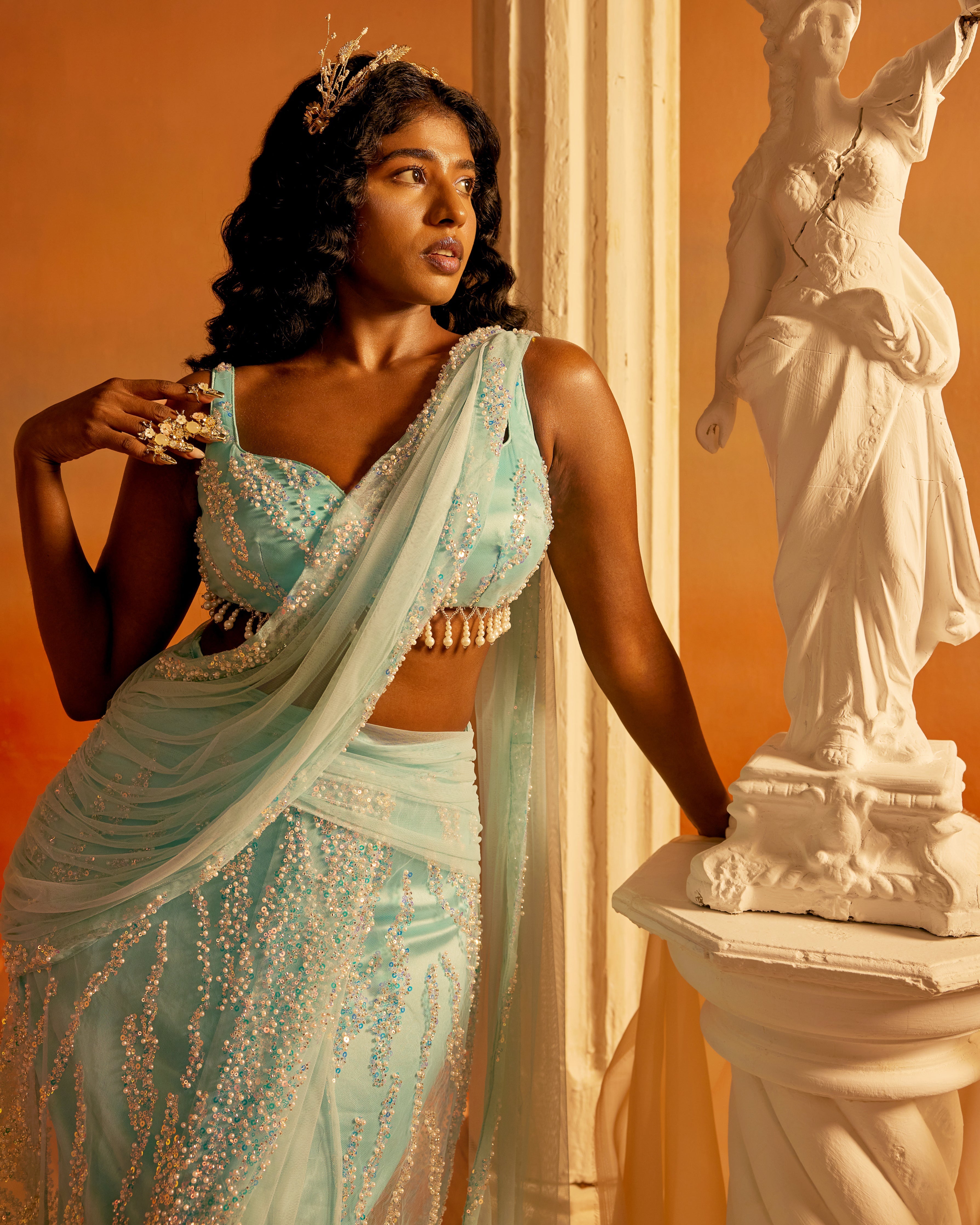 Embroidered Lehenga Saree Set