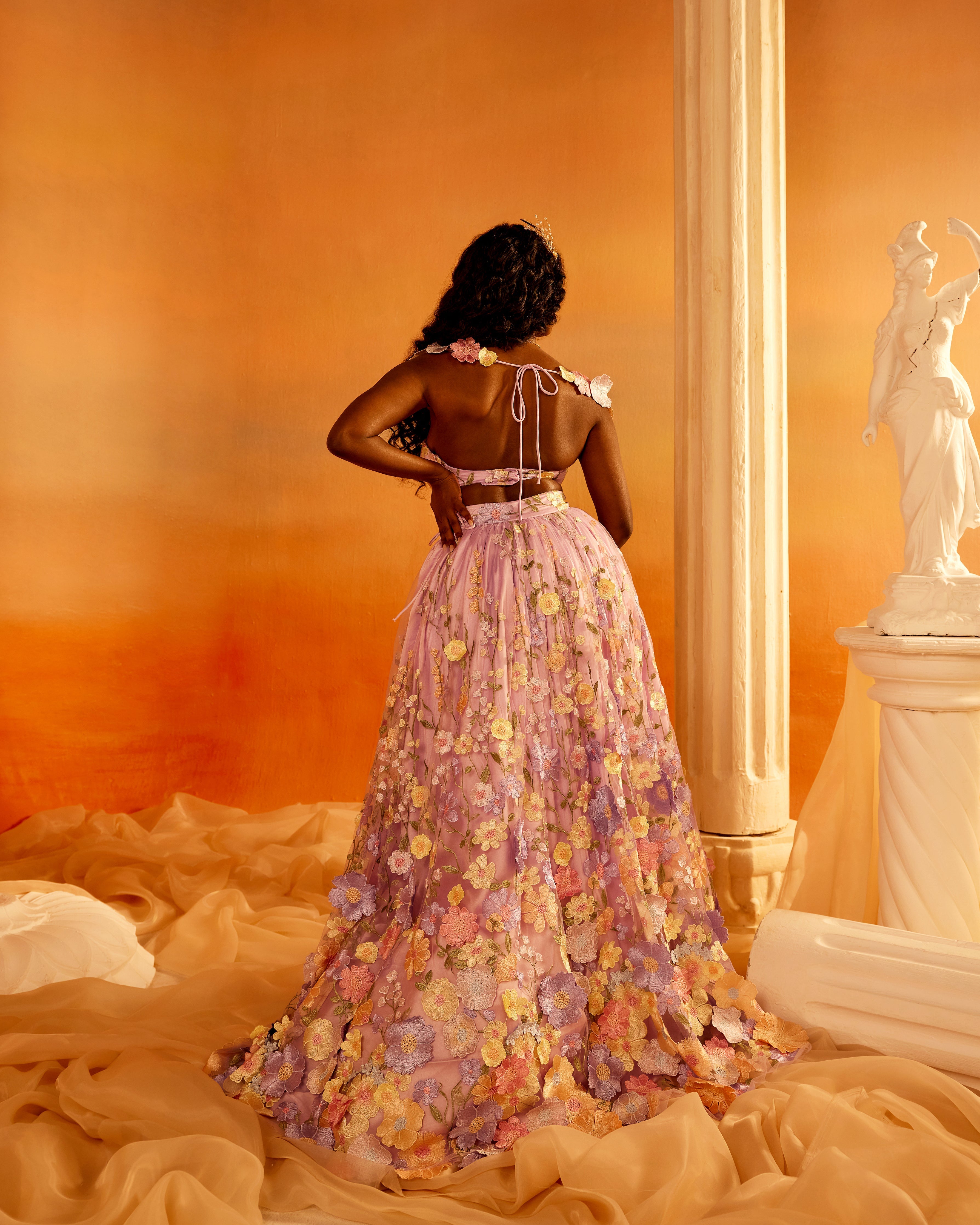 Shop Lavender 3-D Floral Embroidered Lehenga Set