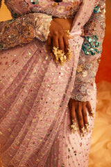 Lavender Embroidered Saree Set