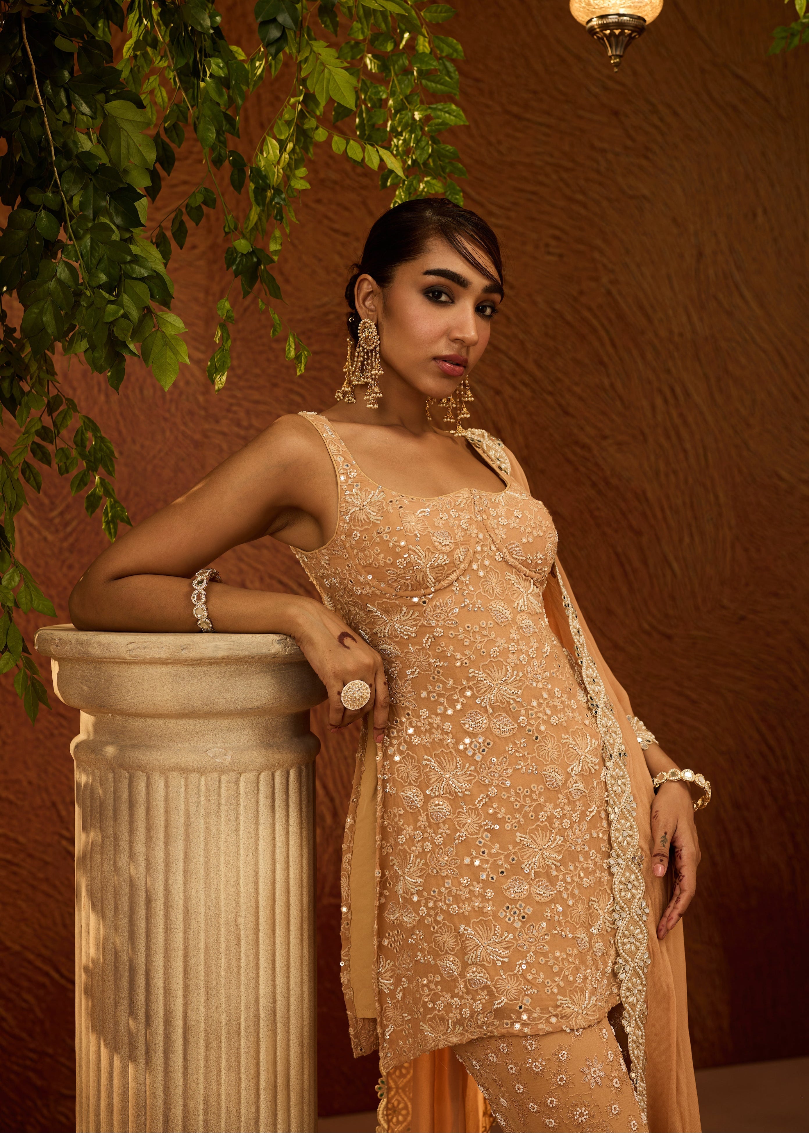 Namya Buff Orange Embroidered Sharara Set
