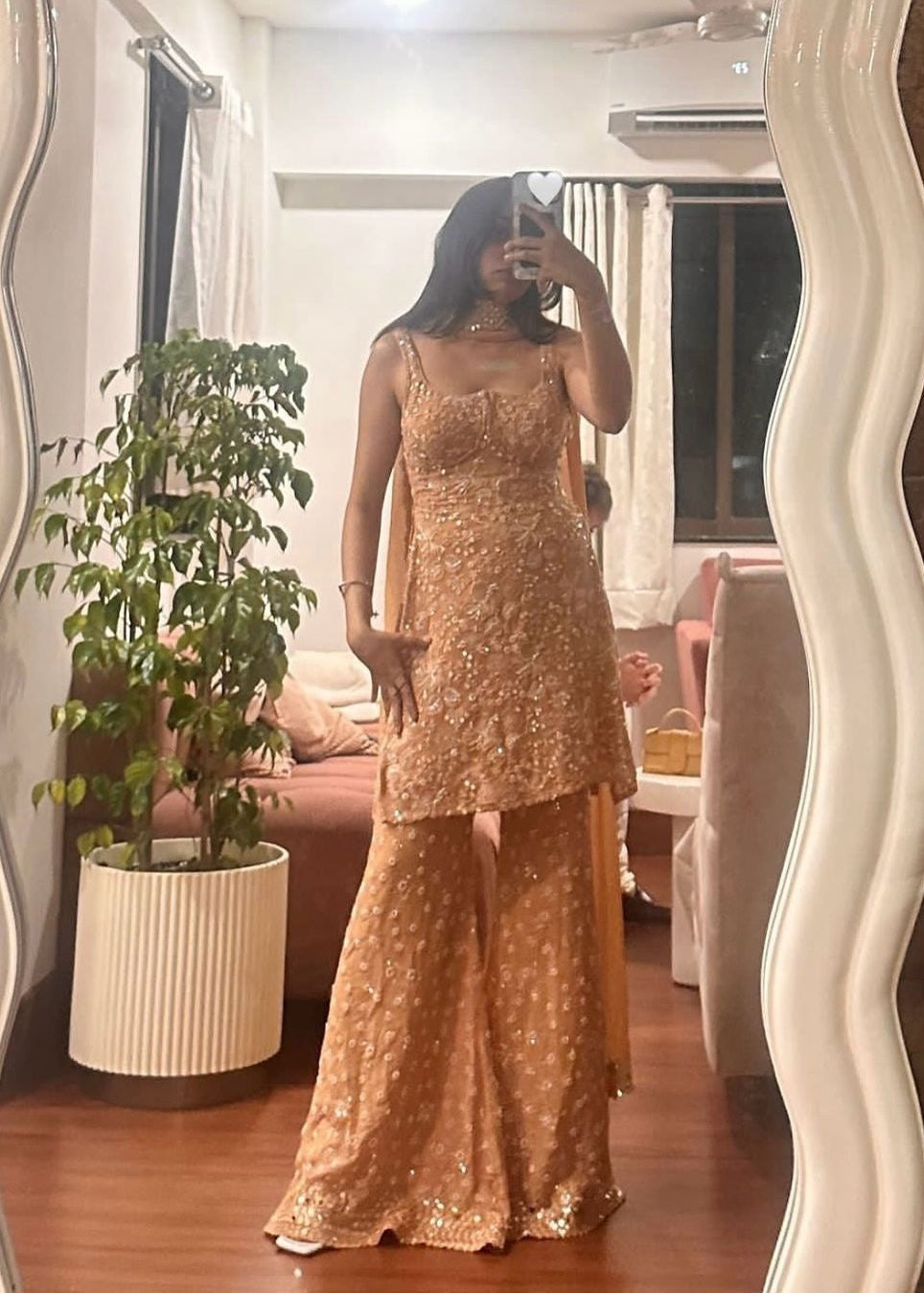 Namya Buff Orange Embroidered Sharara Set
