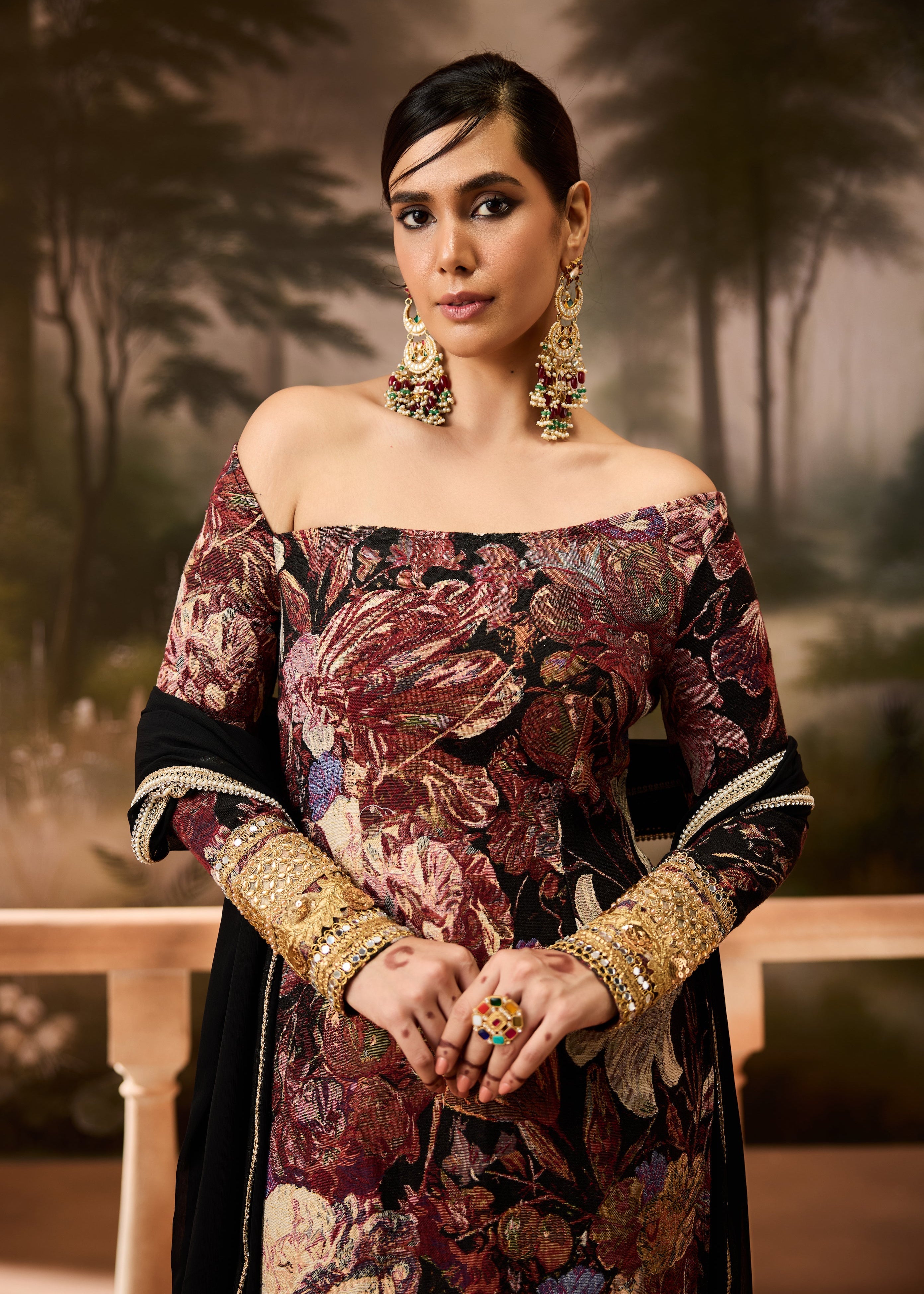 Nirja Black Jacquard Kurta Set
