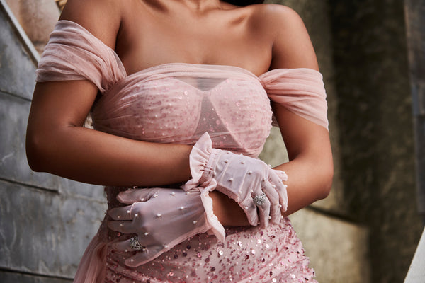 Antonella Pink Pearl Embroidered Gloves
