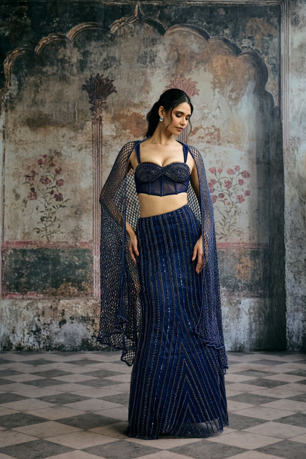 Layra Navy Hand-Embellished Blue Lehenga Set