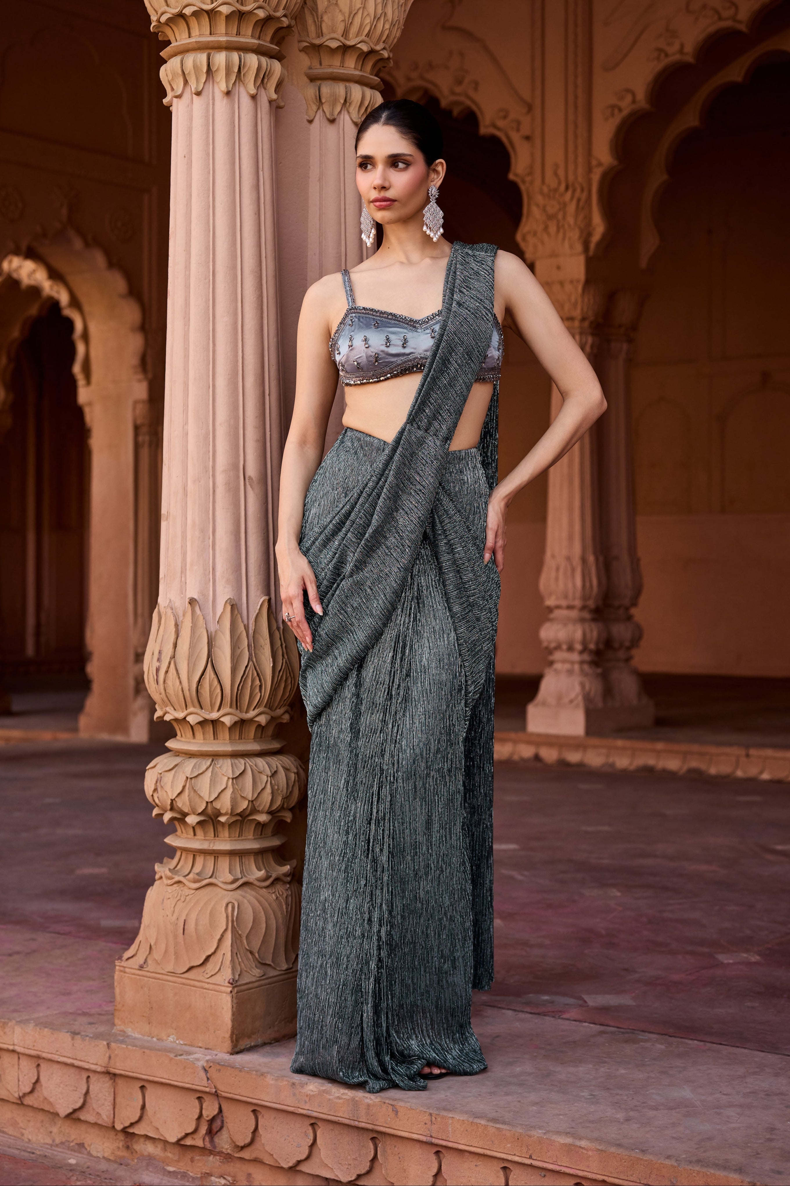 Maahi Livid Shimmer Pre-Stitched Saree