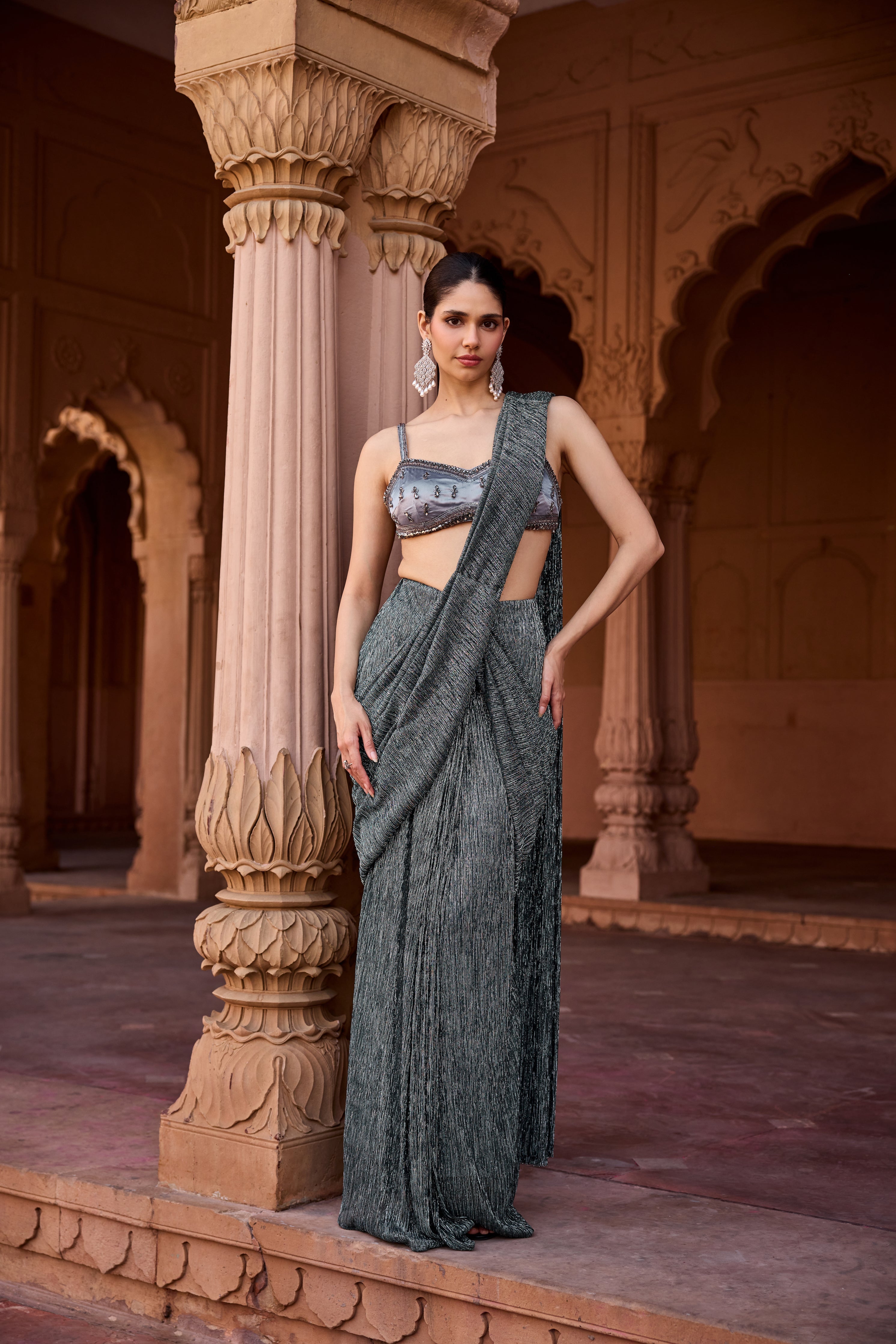 Maahi Livid Shimmer Pre-Stitched Saree