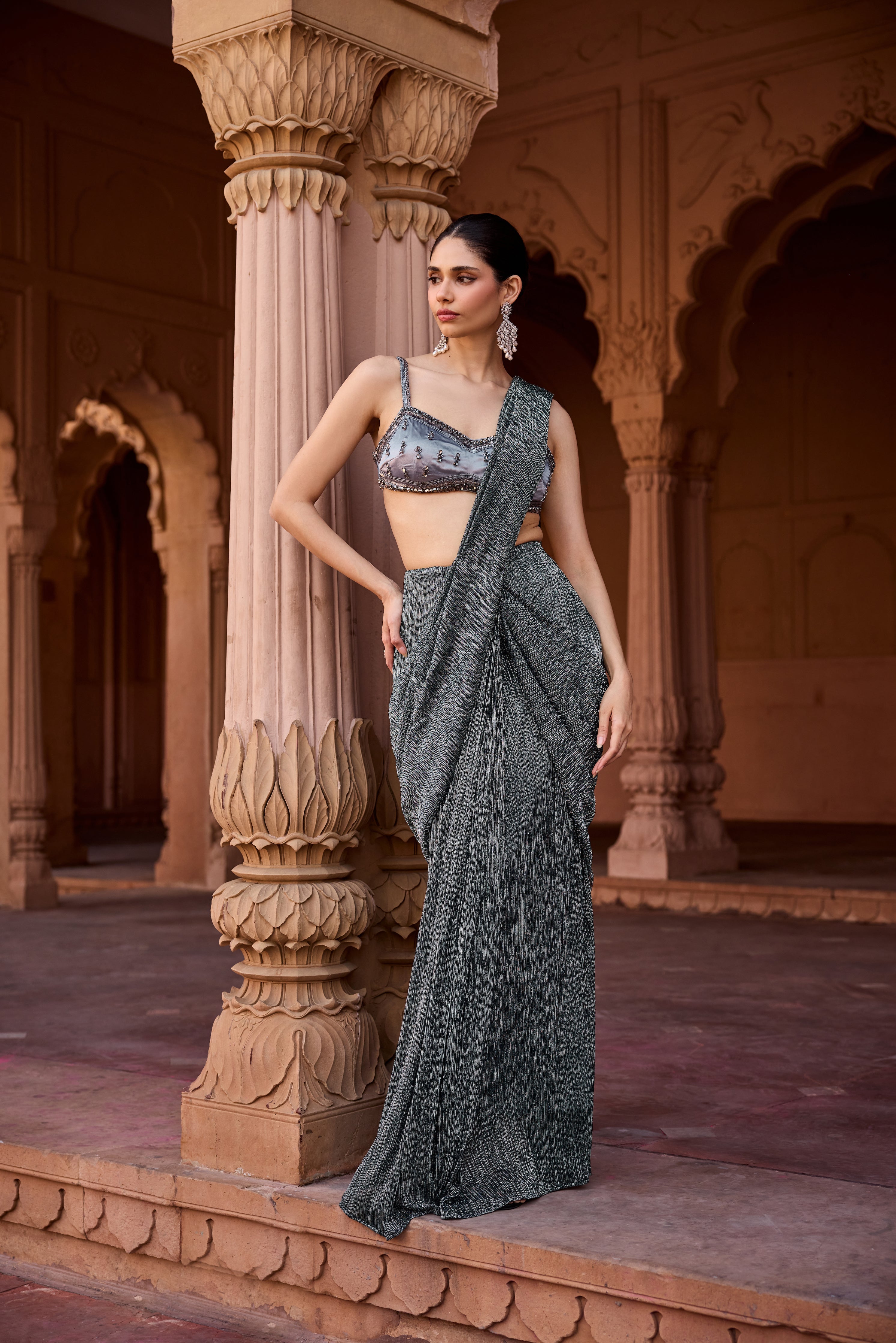Maahi Livid Shimmer Pre-Stitched Saree