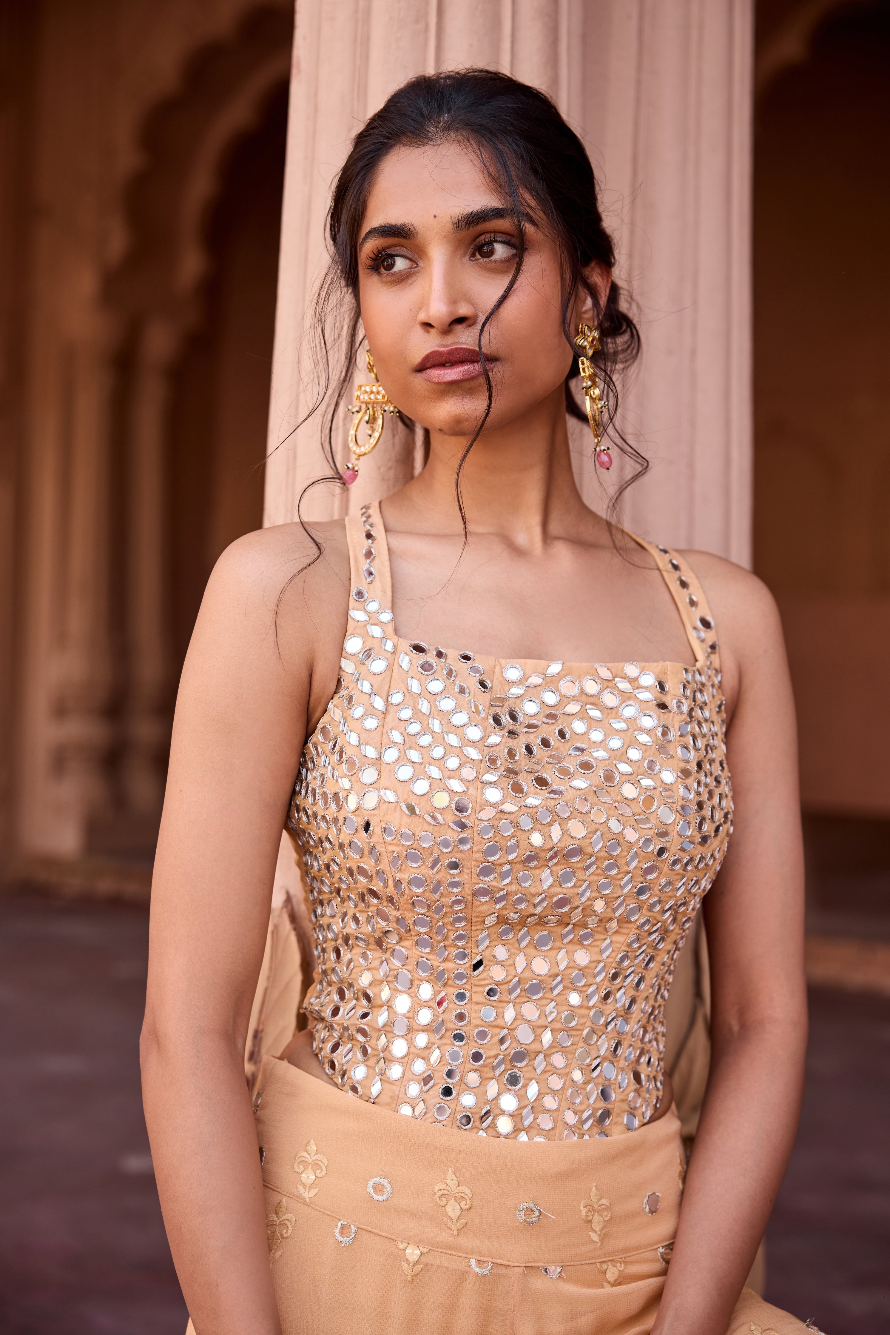 Zulaikha Buff Orange Embroidered Sharara Set