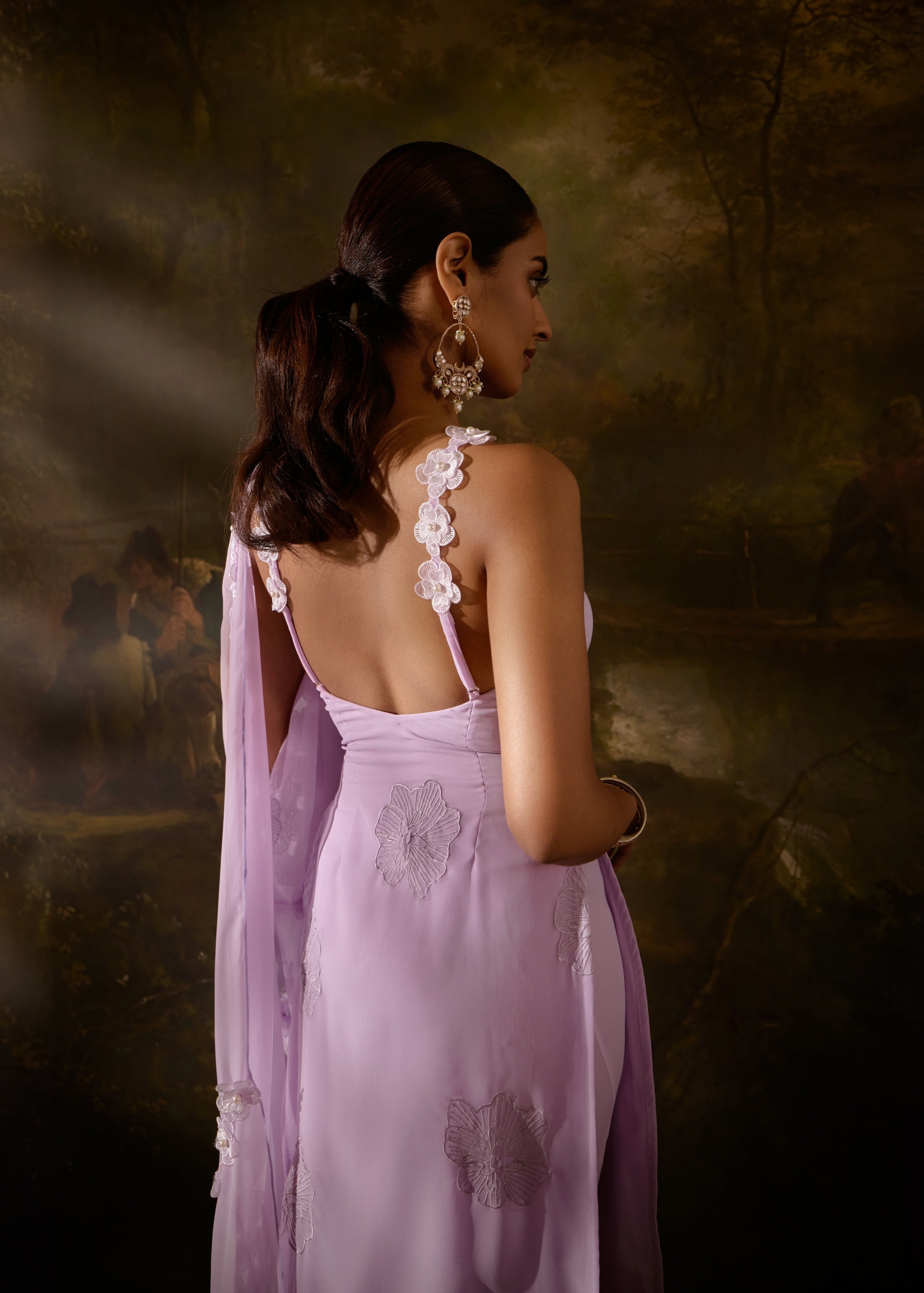 "Sadida Lavender Floral Embroidered Kurta Set: Charming lavender kurta set with intricate floral embroidery for a graceful and stylish appearance."