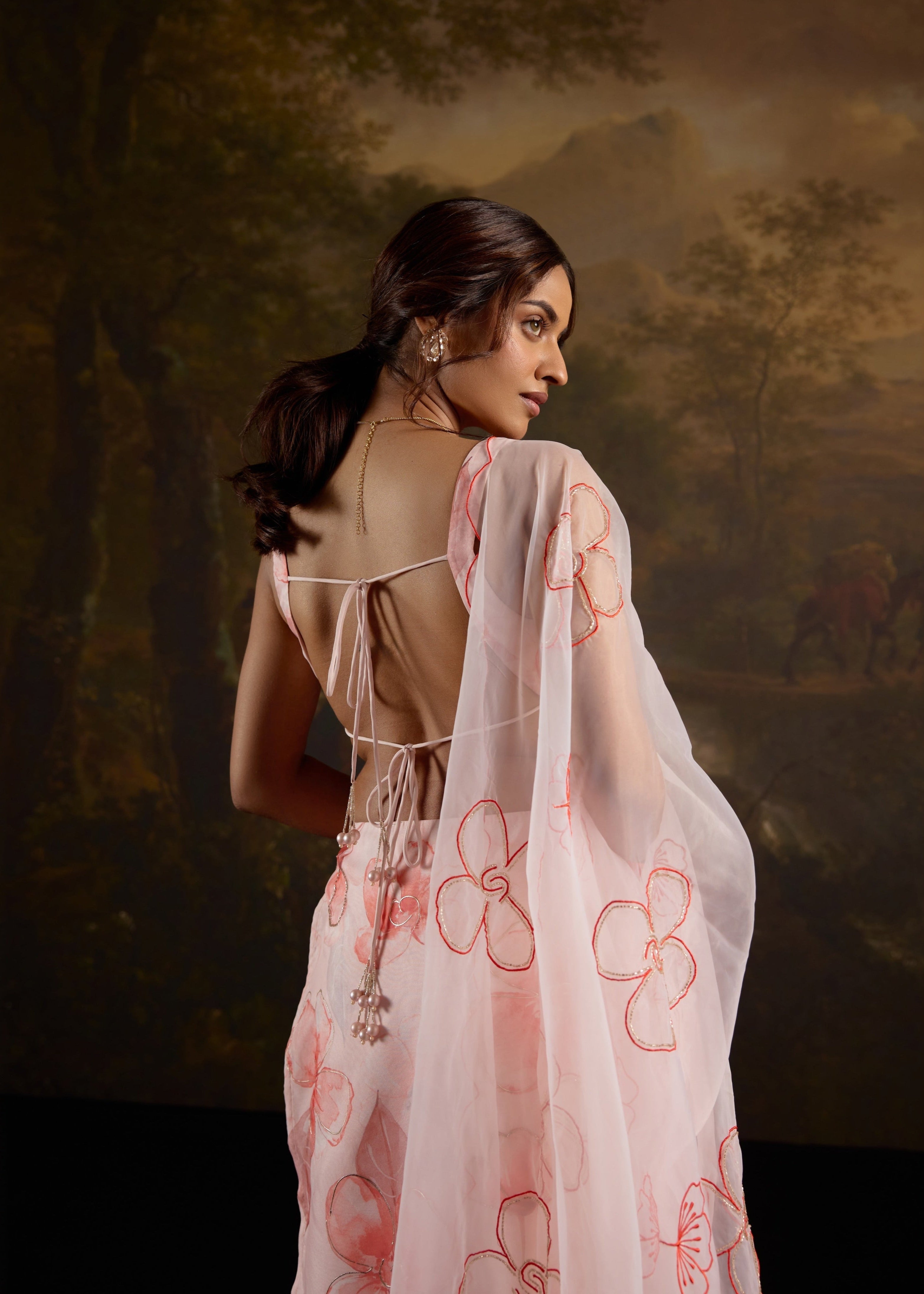 "Zayra Pink Floral Print Embellished Straight Kurta Set: Stylish straight kurta set in pink with floral print and embellishments, perfect for a chic look."