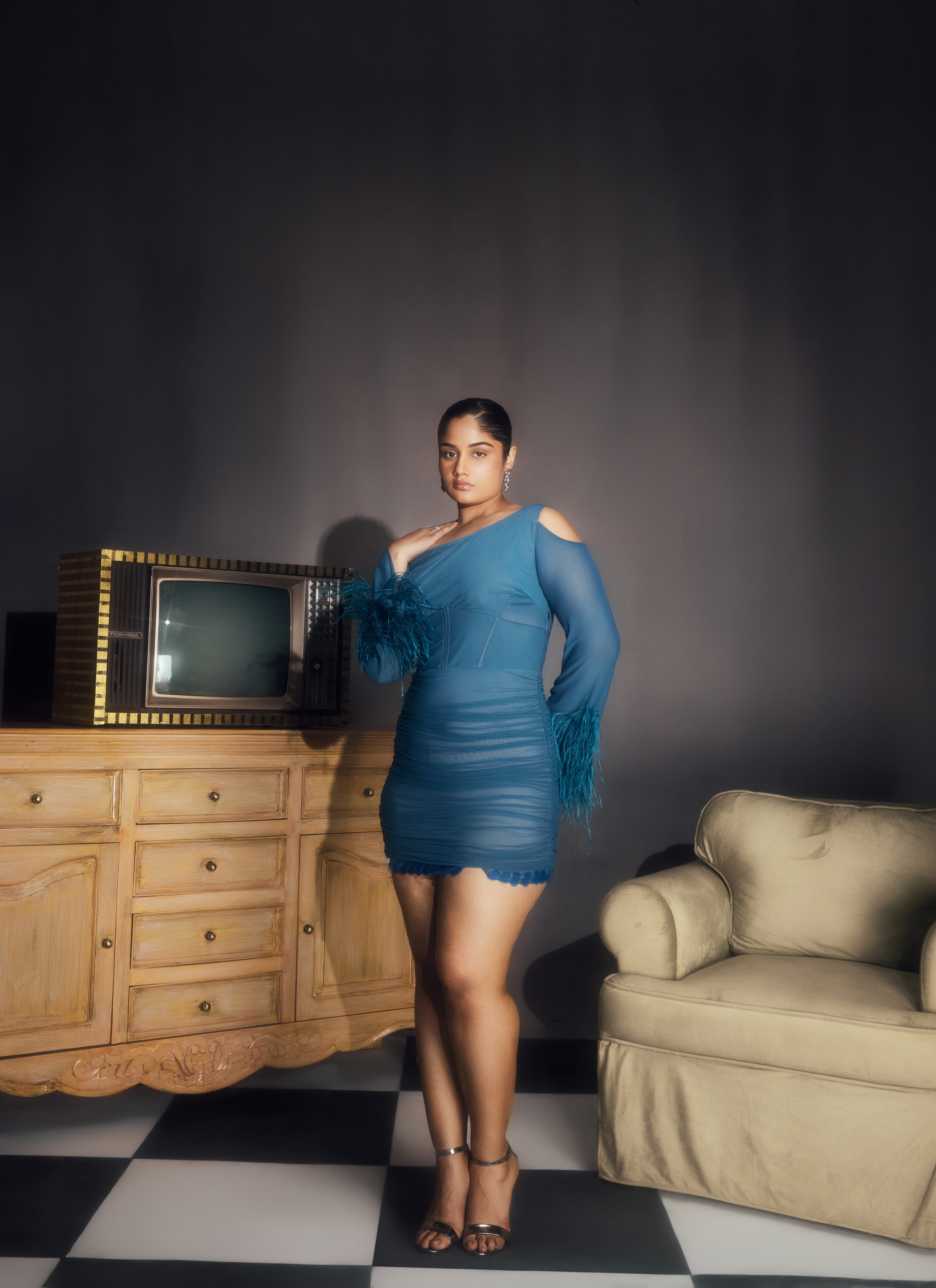 Blue feather dress