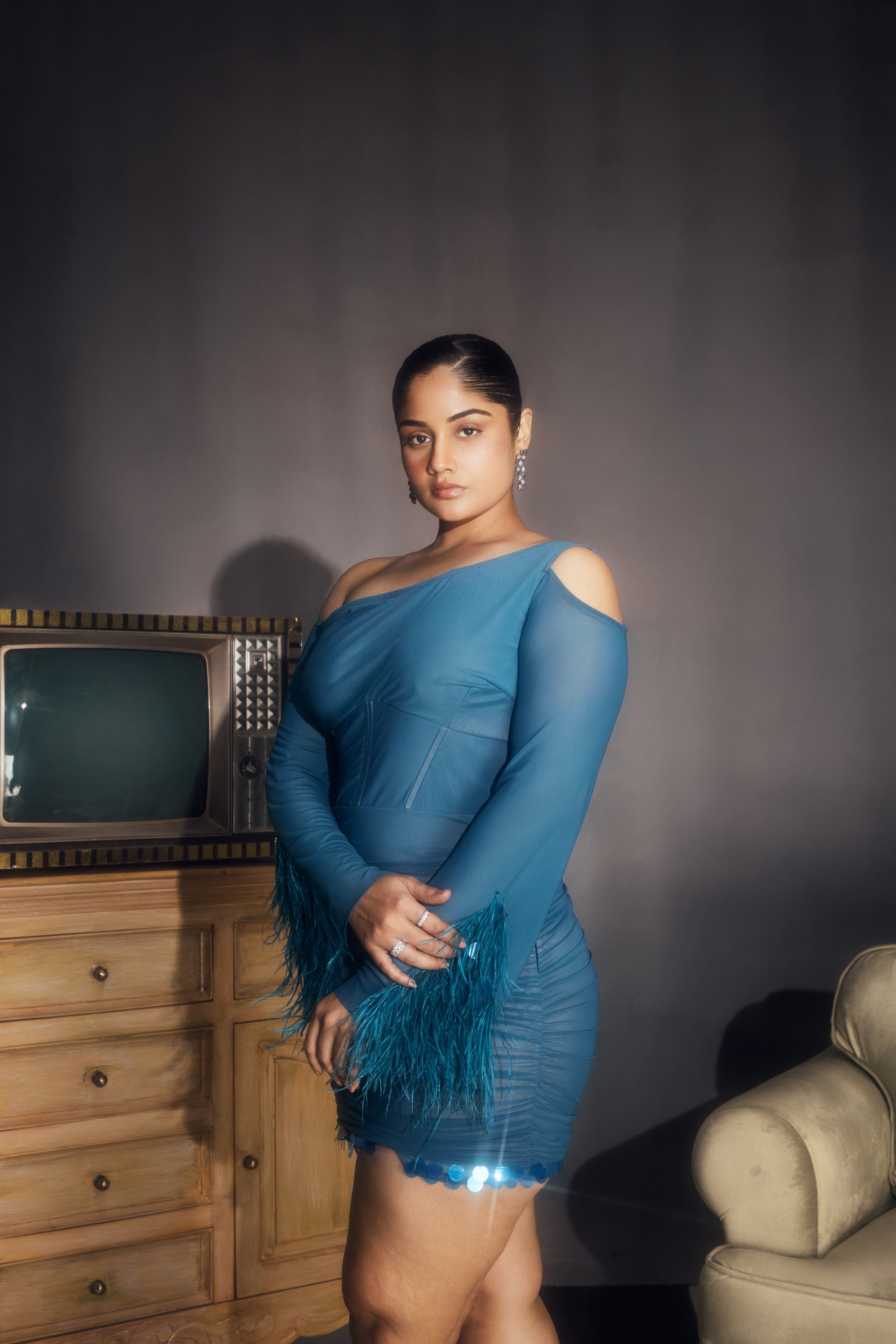 Blue feather dress