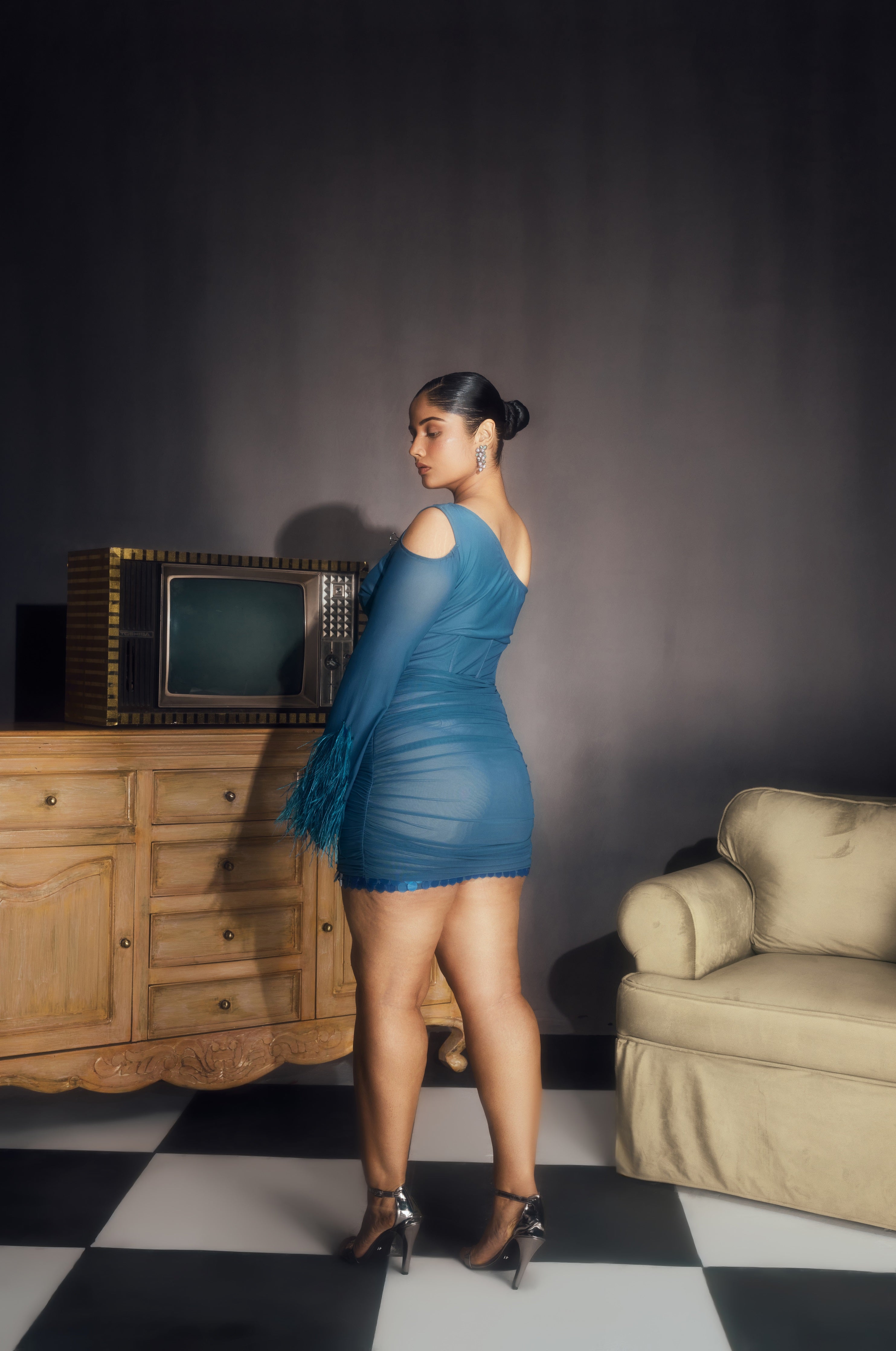 Blue feather dress