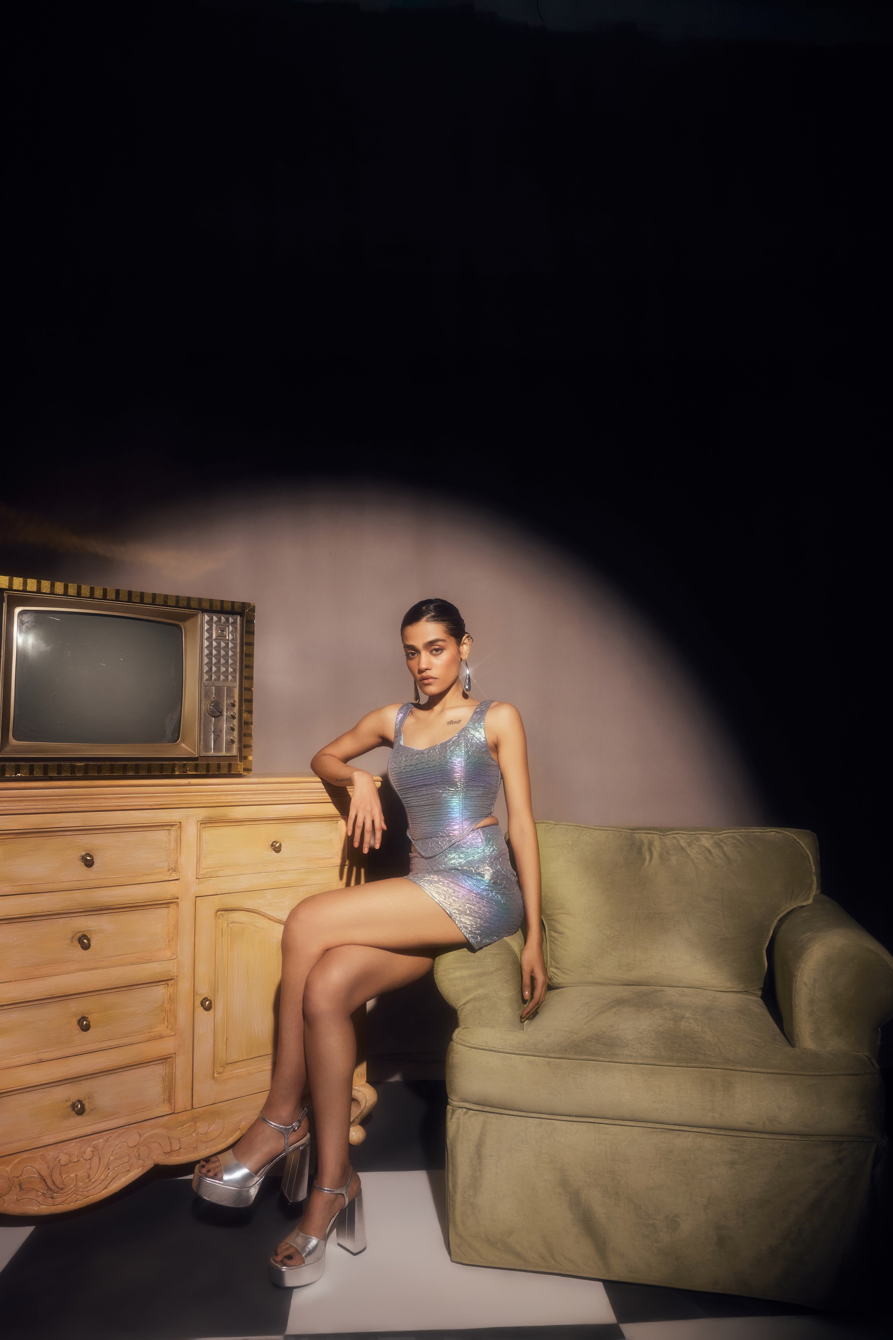 Buy Rainbow Holographic Corset and Mini Skirt Set