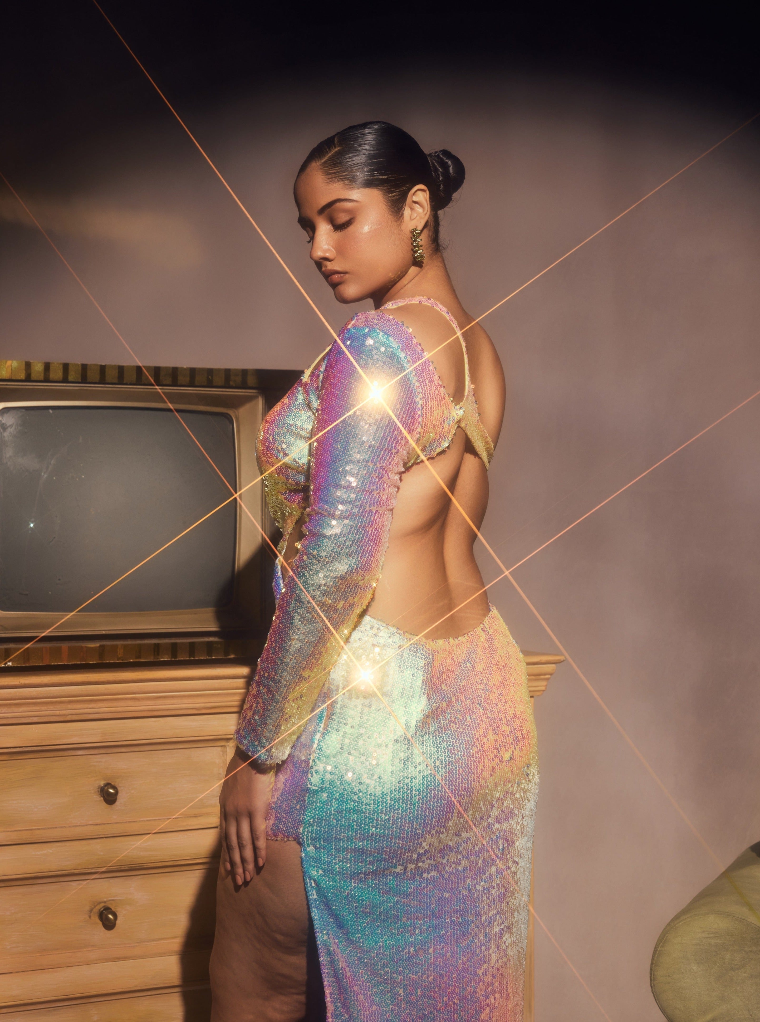 Rainbow sequin one shoulder dress