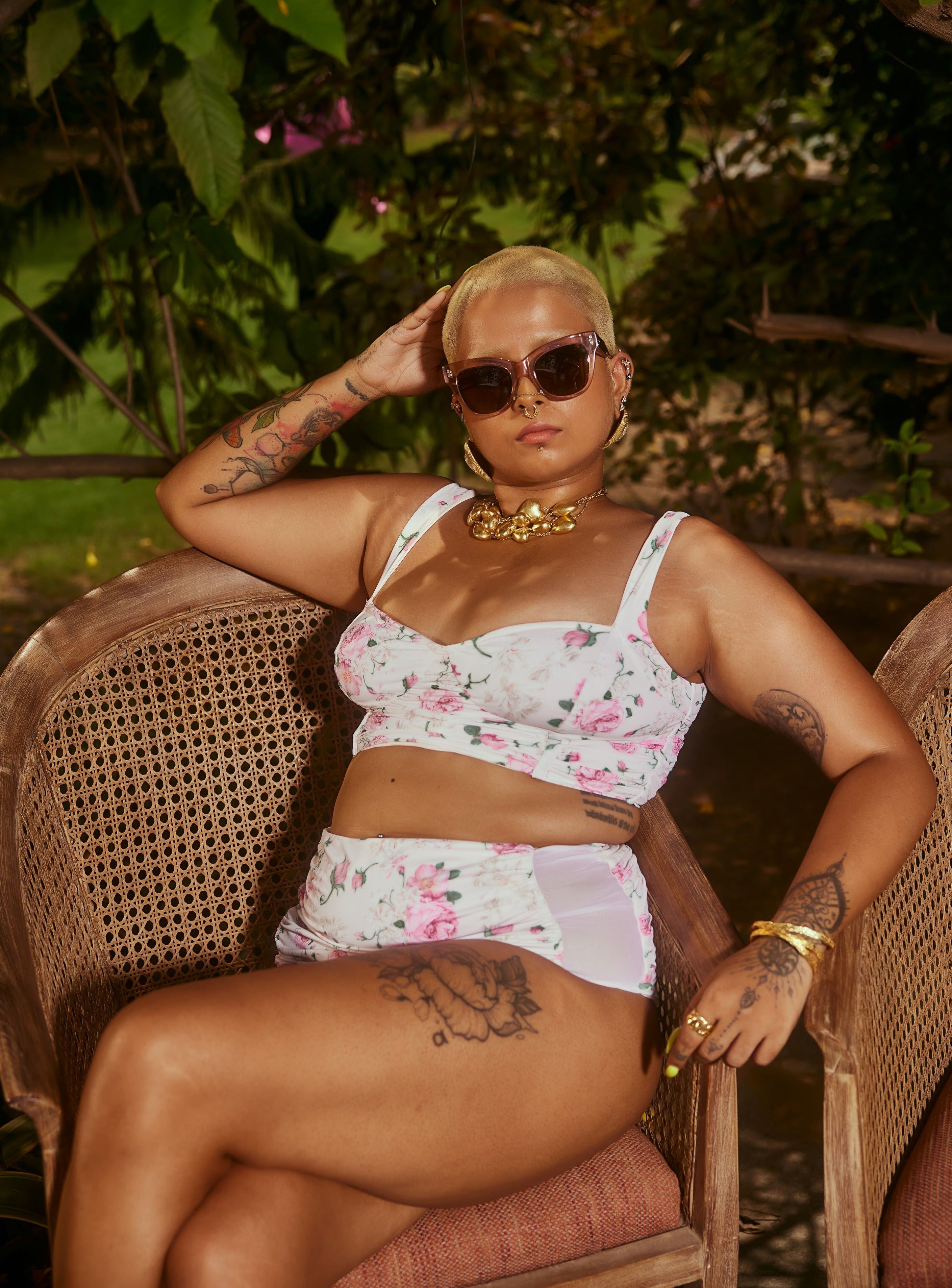 Buy Our Seraphina Vintage Rose Print Ruched High Waist Bikini Set