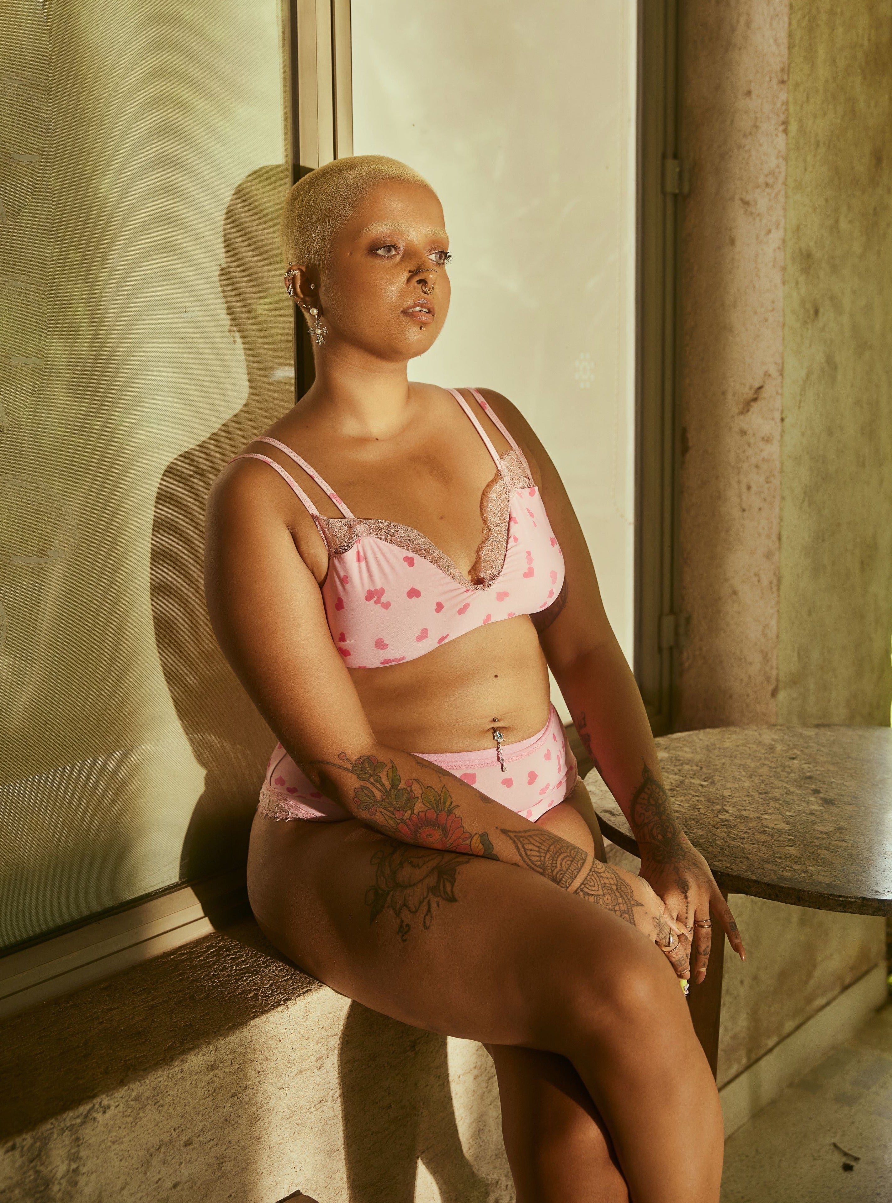 Buy Our Rosamonde Pink Heart and Lace Bralette Set