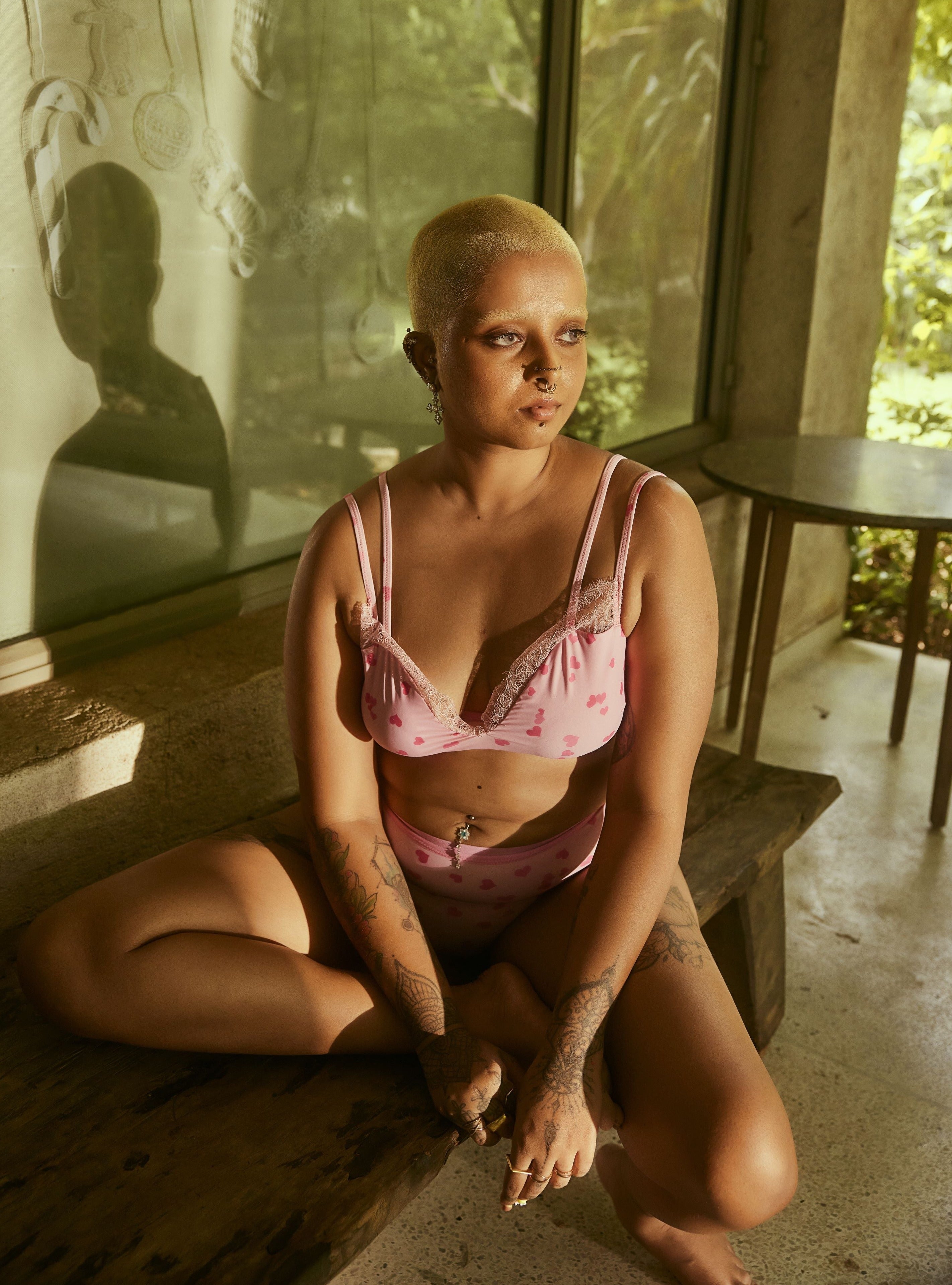 Buy Our Rosamonde Pink Heart and Lace Bralette Set