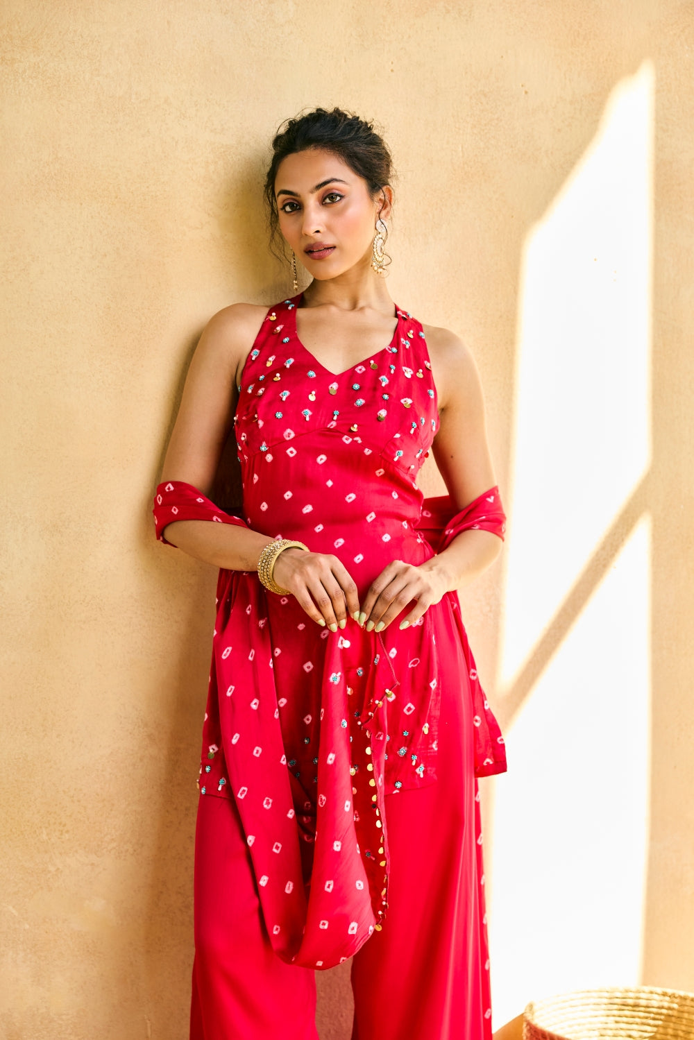 Bebo Pink Bandhani Embellished Kurta Set