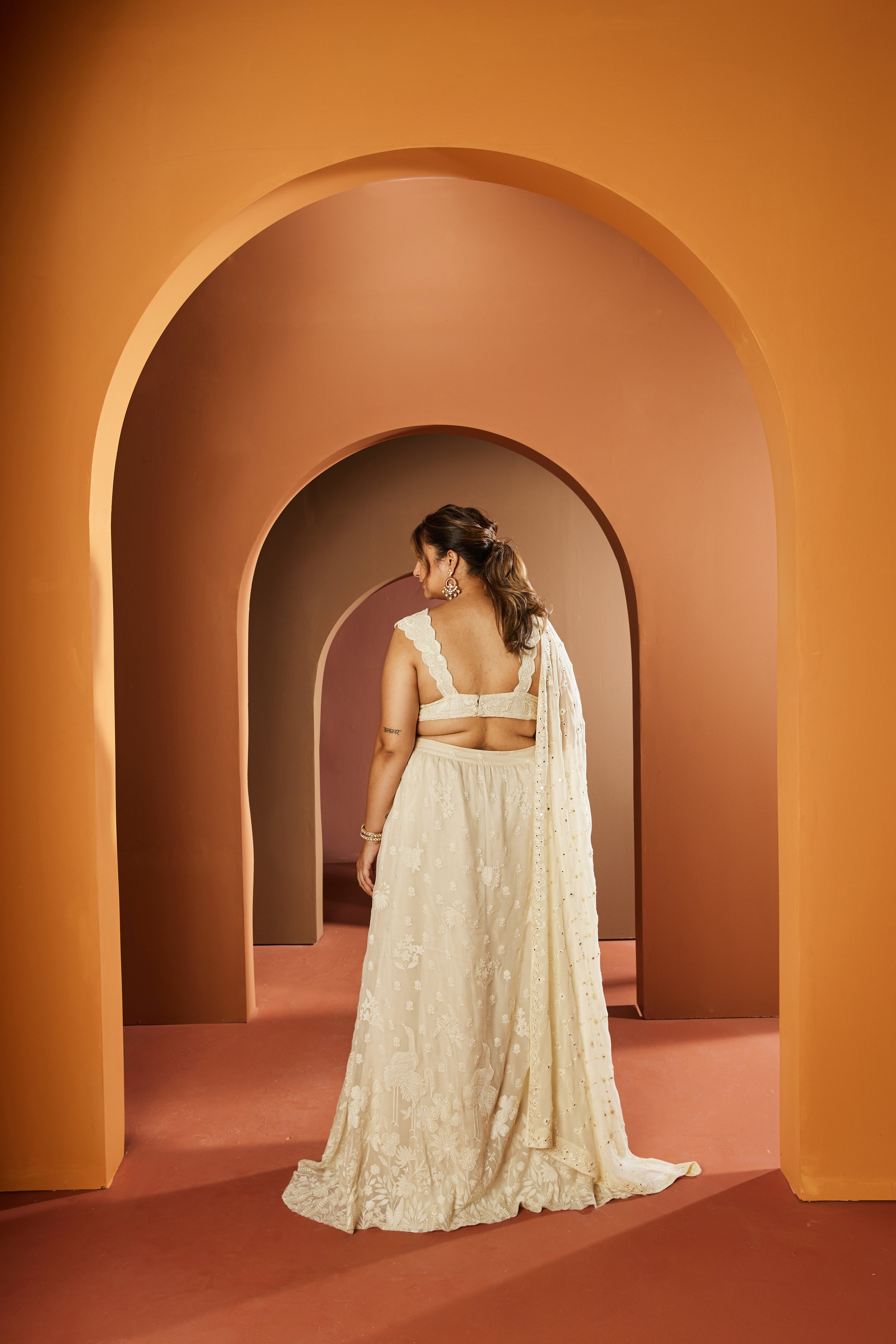 Shop Ivory Embroidered Slit Lehenga Online