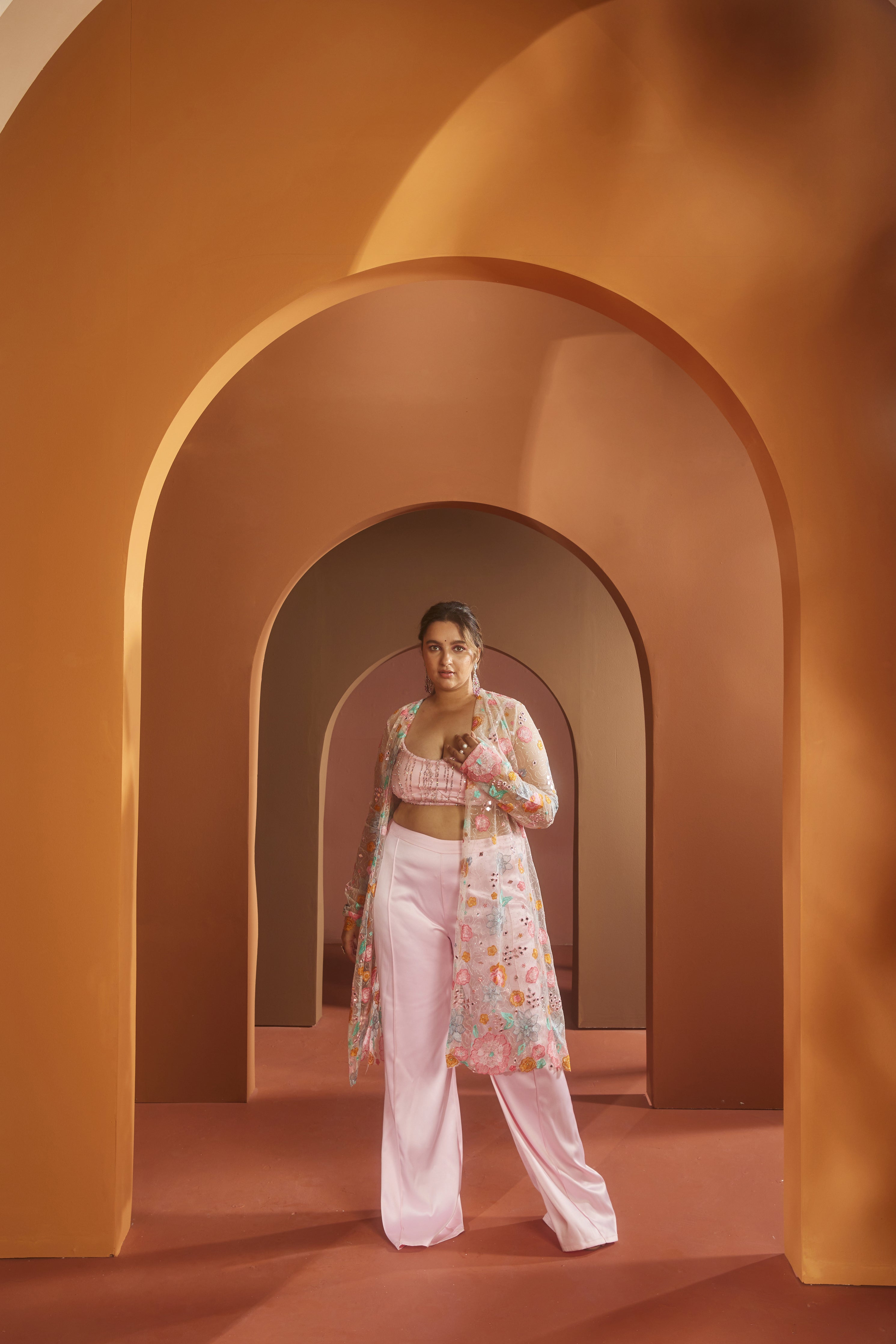 Buy Baby Pink Satin Floral Embroidery Coord SetBuy Baby Pink Satin Floral Embroidery Coord Set