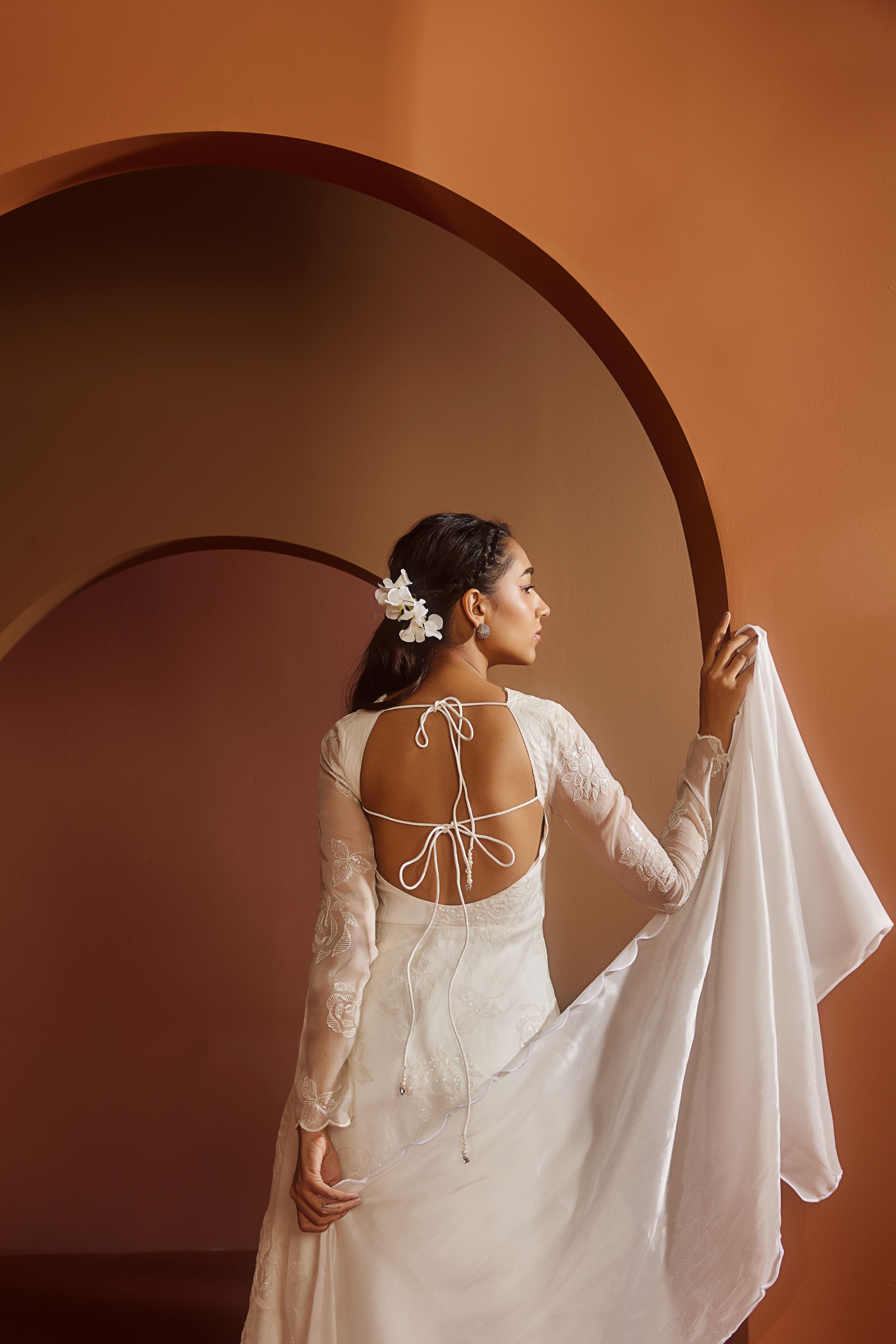 Avya White Embroidered Corset Anarkali Suit