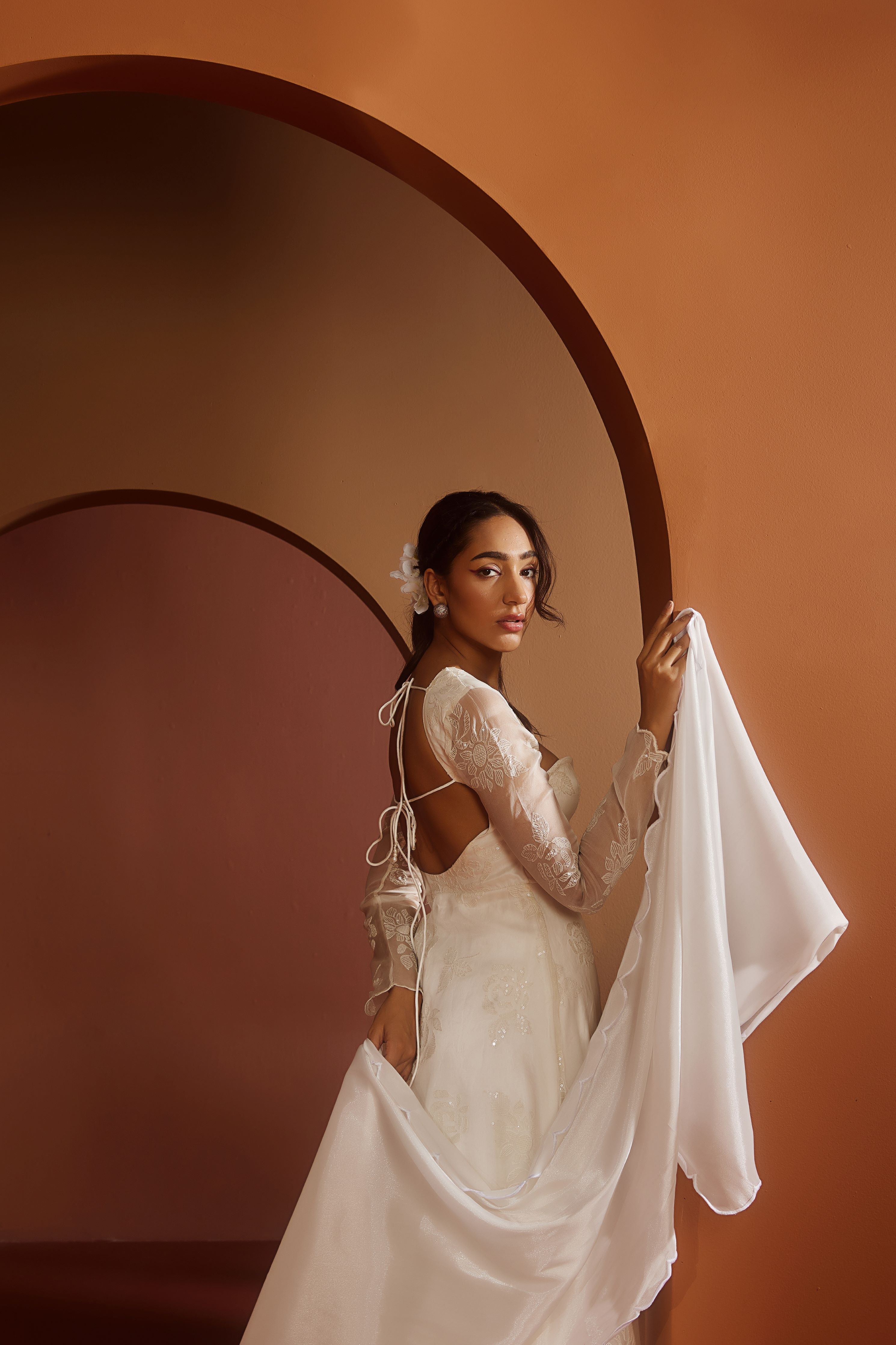 Avya White Embroidered Corset Anarkali Suit