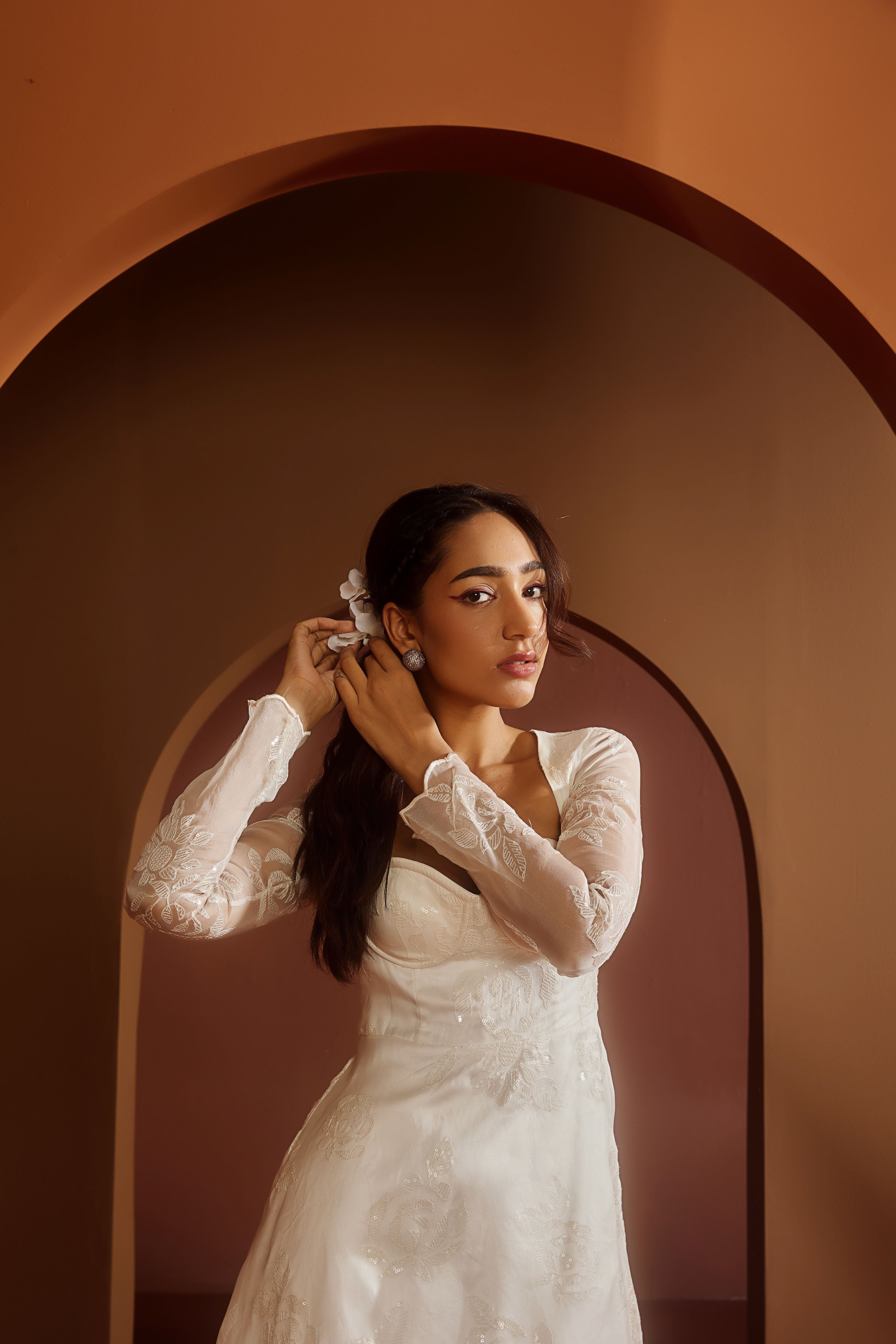 Avya White Embroidered Corset Anarkali Suit