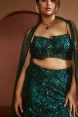 Shop Emerald Green Sequin Lehenga Online