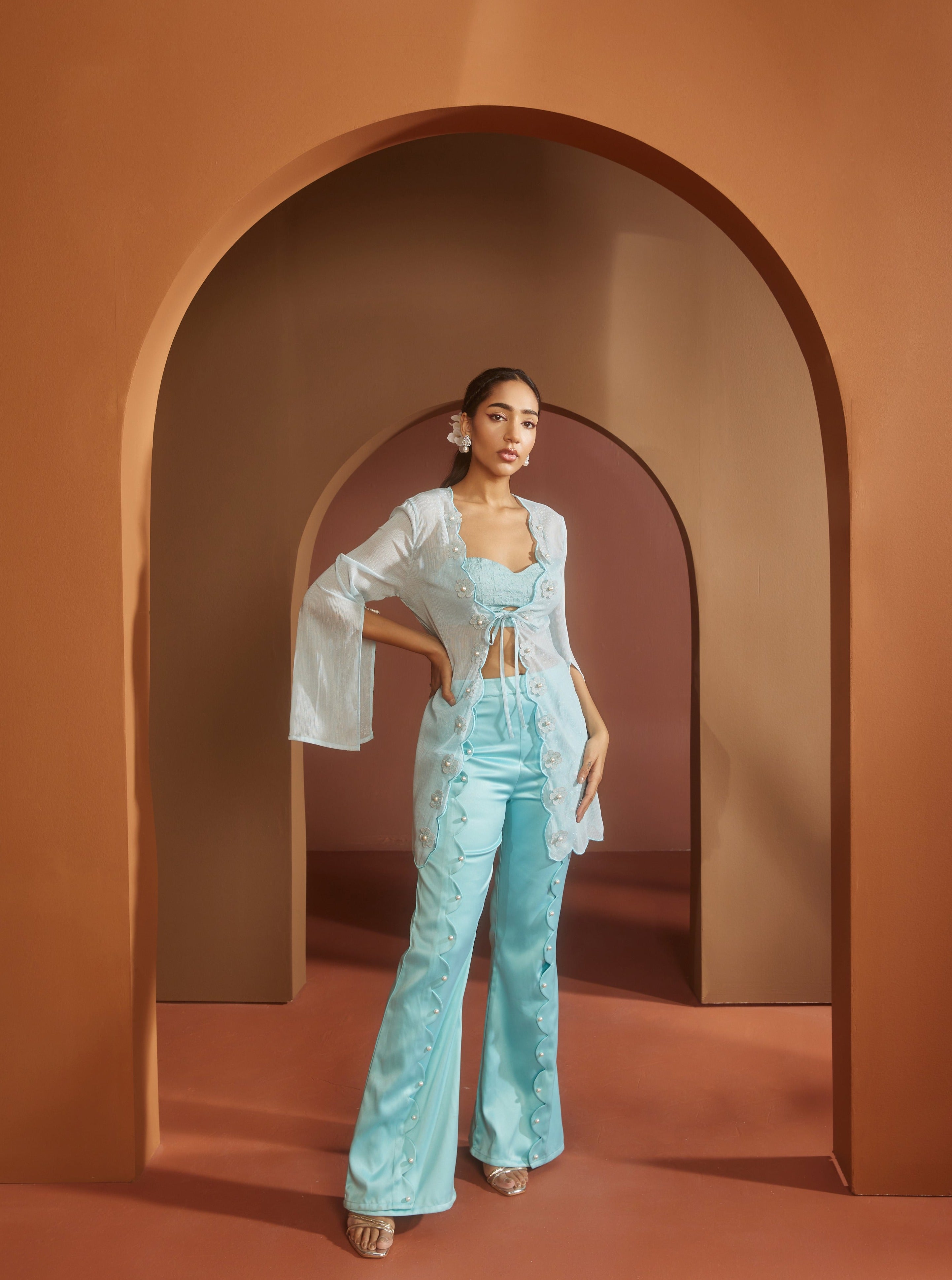 Buy Blue Pearl Embroidered Coord Set