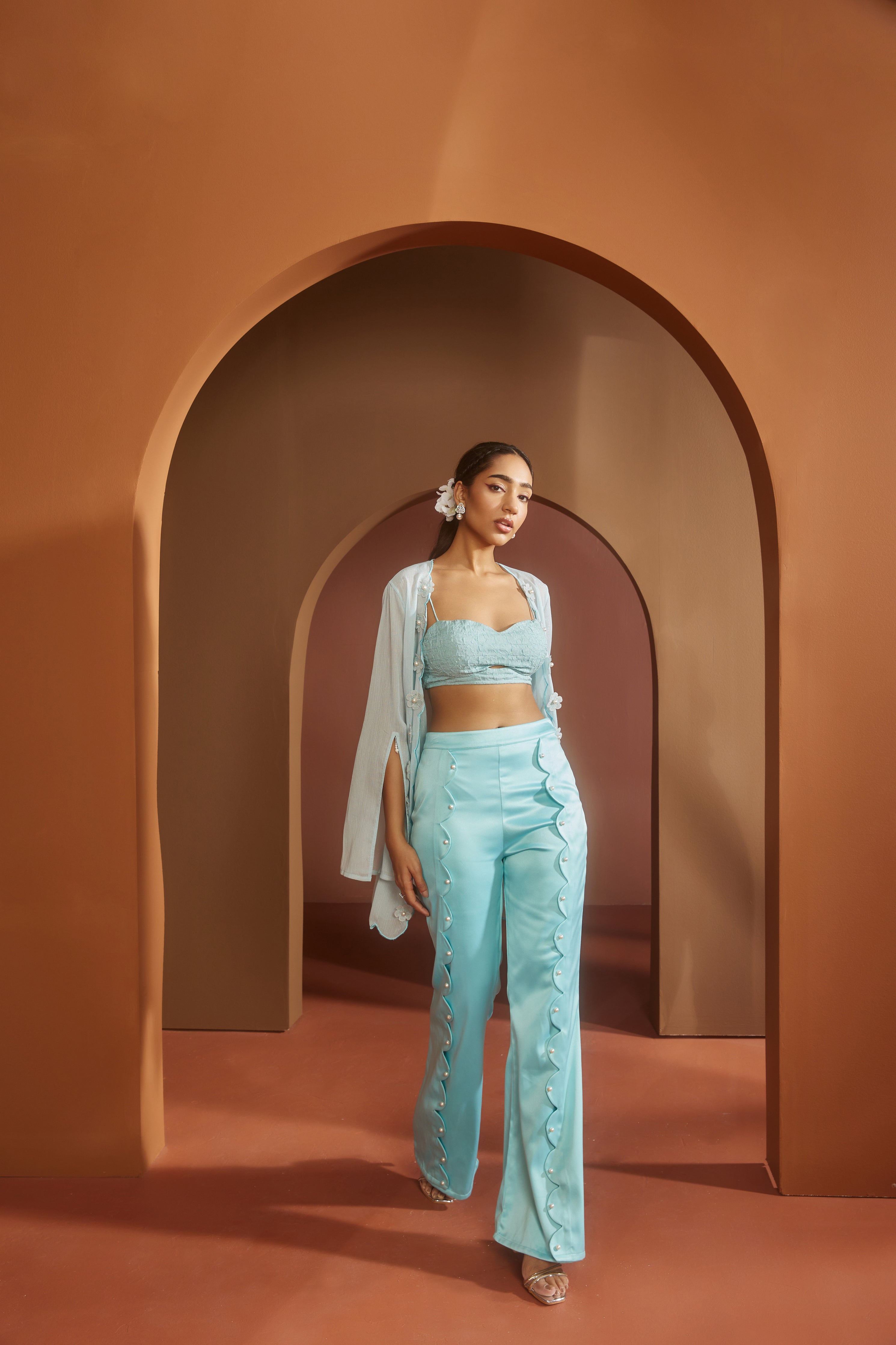 Buy Blue Pearl Embroidered Coord Set