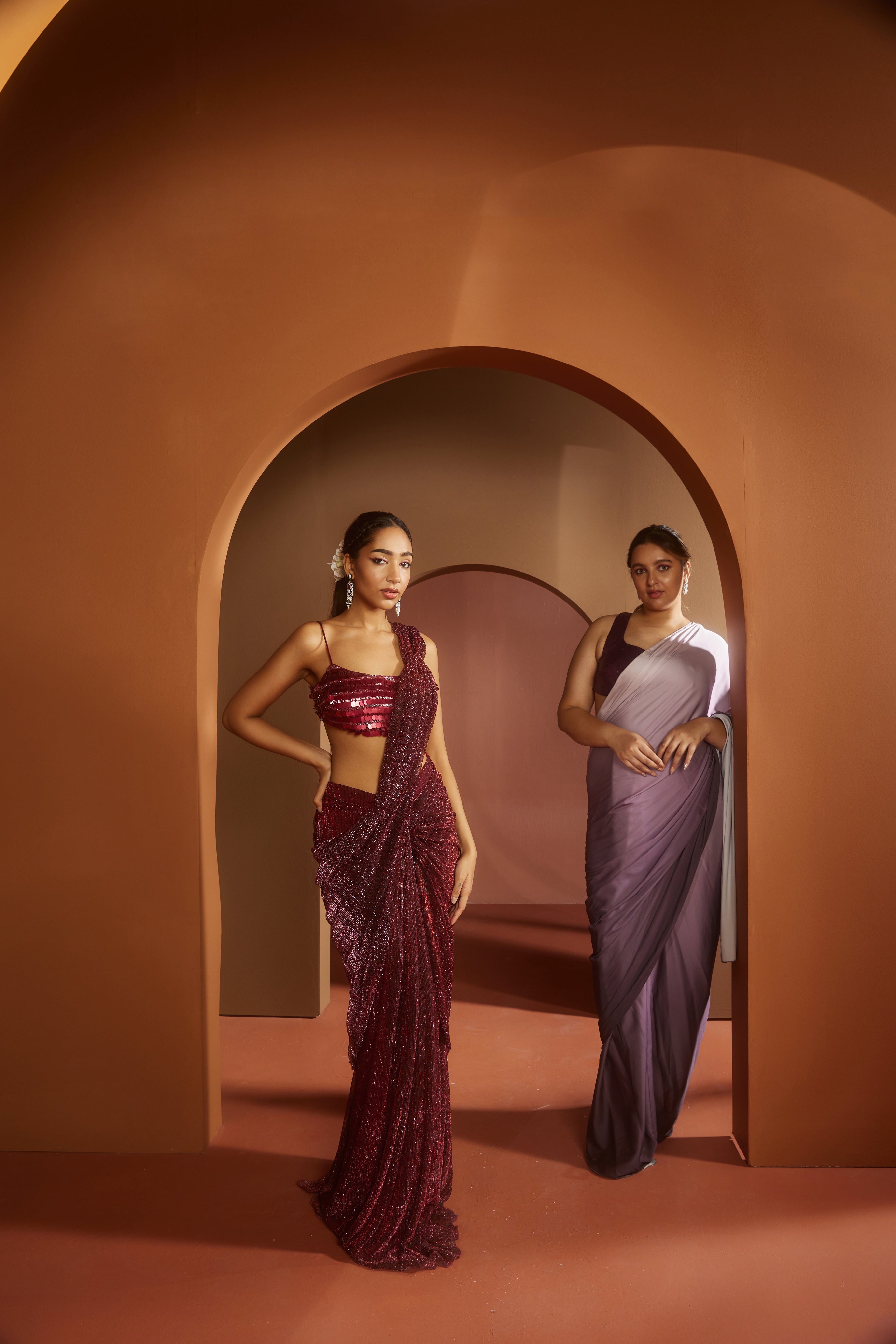 Maroon Shimmer Pre- Draped Saree