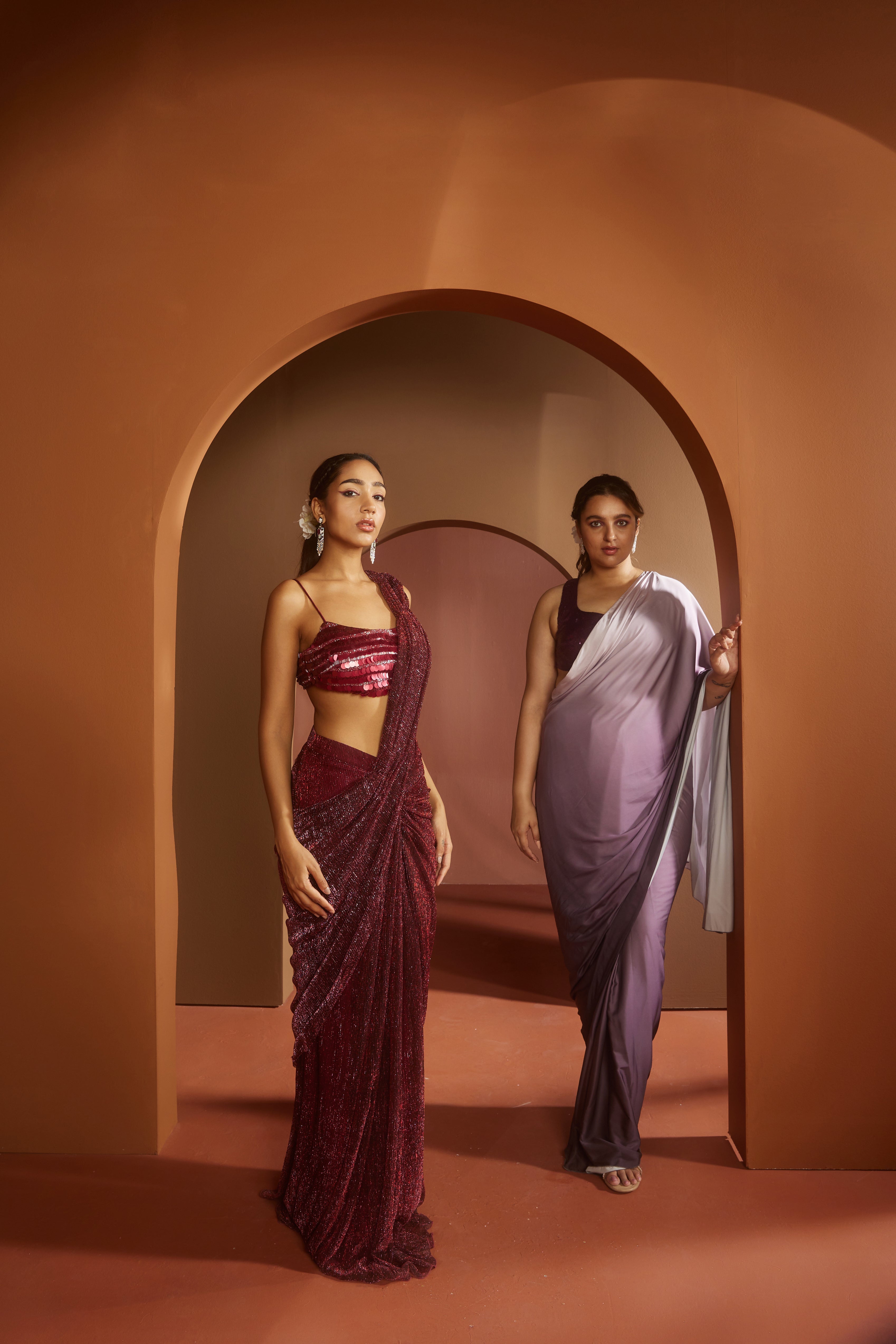 Maroon Shimmer Pre- Draped Saree
