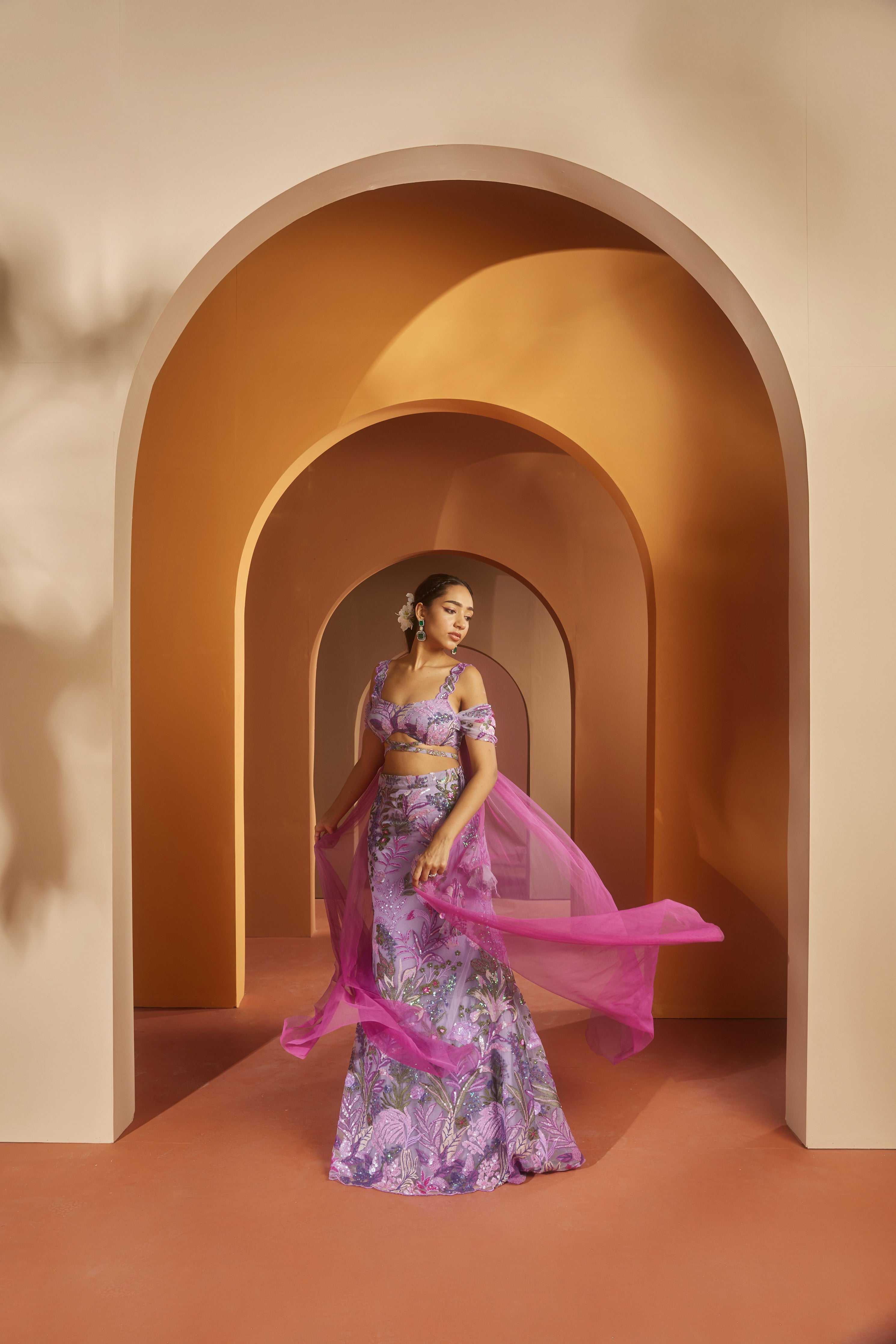 Shop Purple Floral Sequin Lehenga