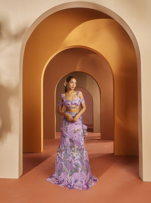 Shop Purple Floral Sequin Lehenga