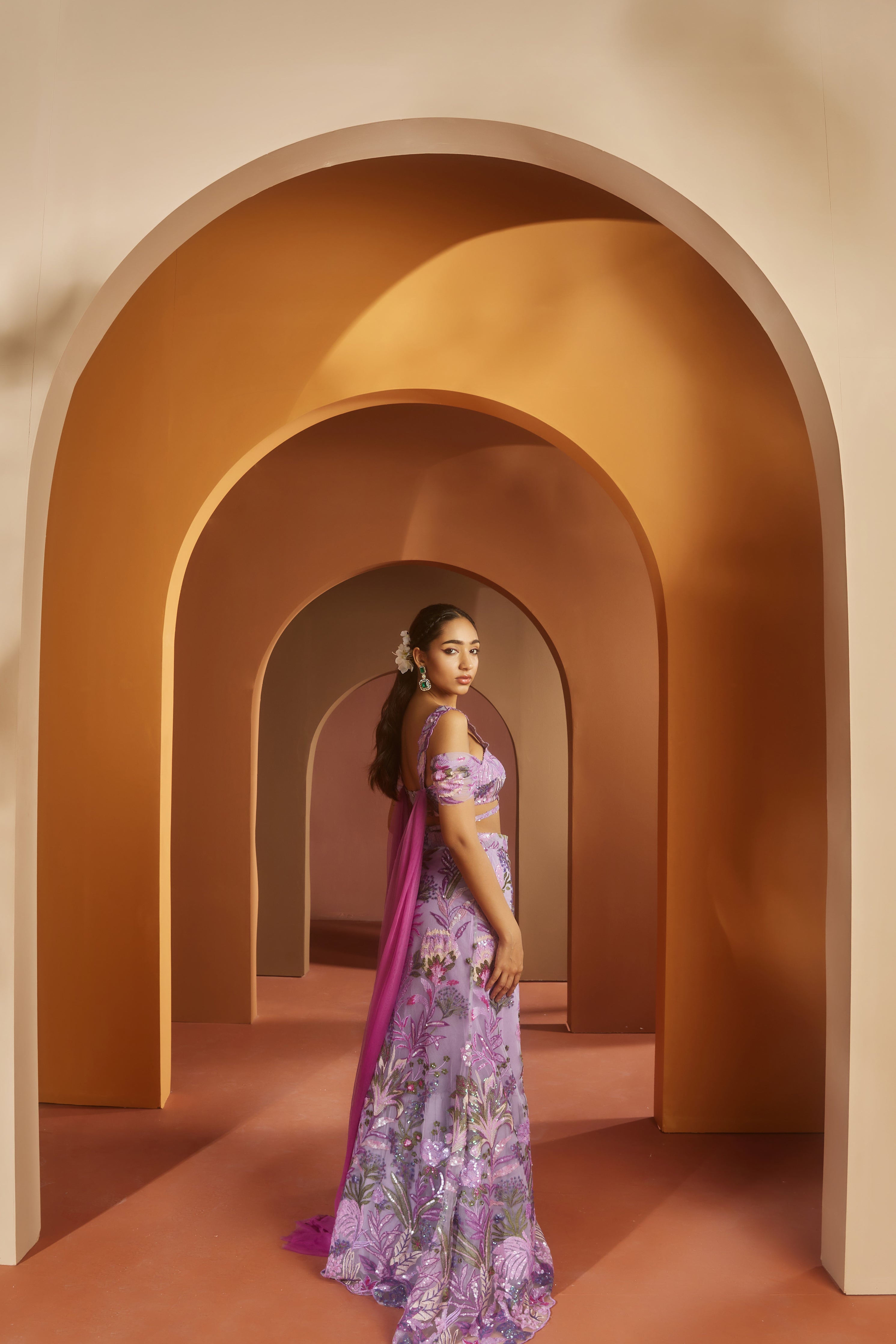Shop Purple Floral Sequin Lehenga