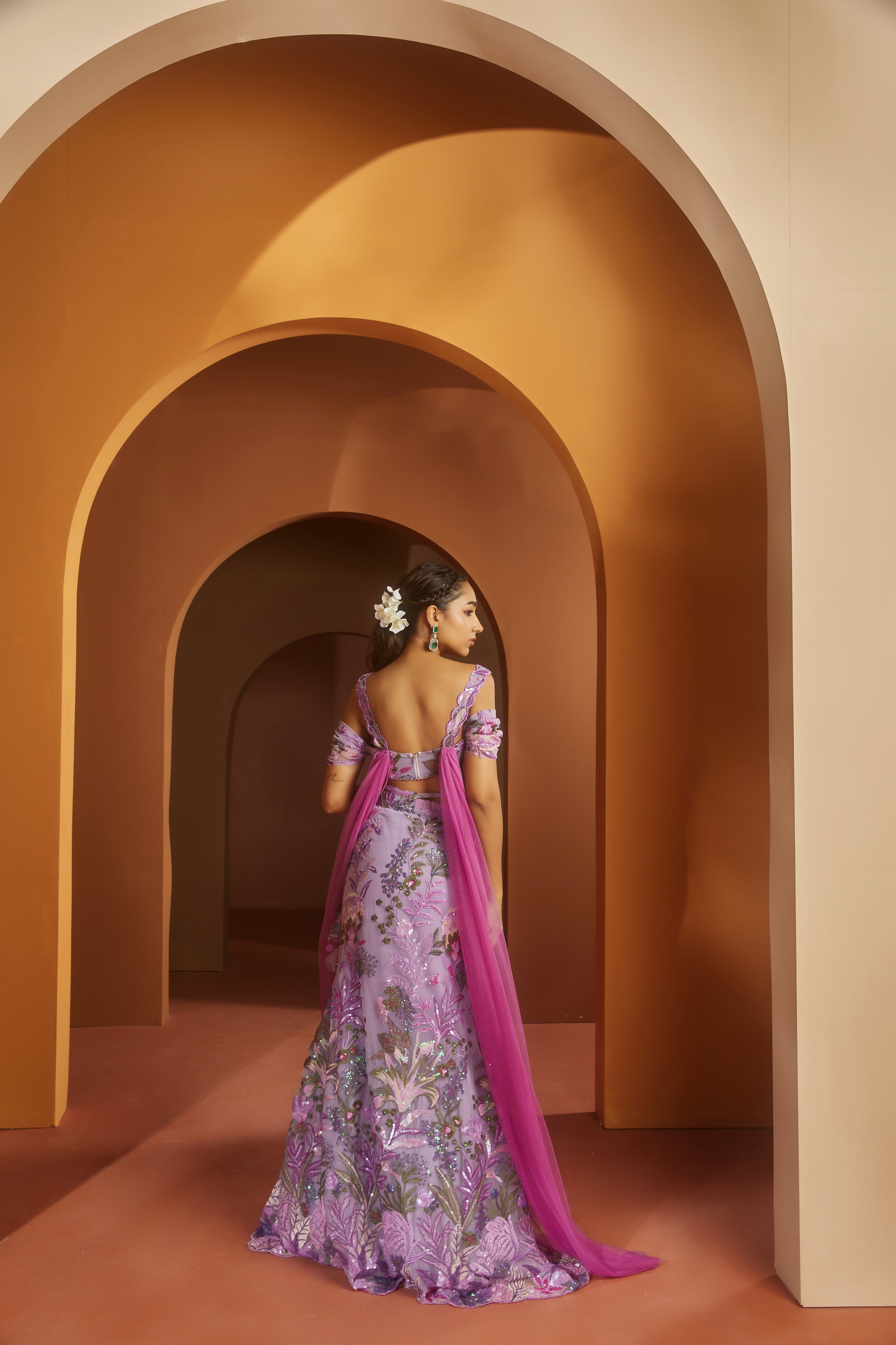 Shop Purple Floral Sequin Lehenga