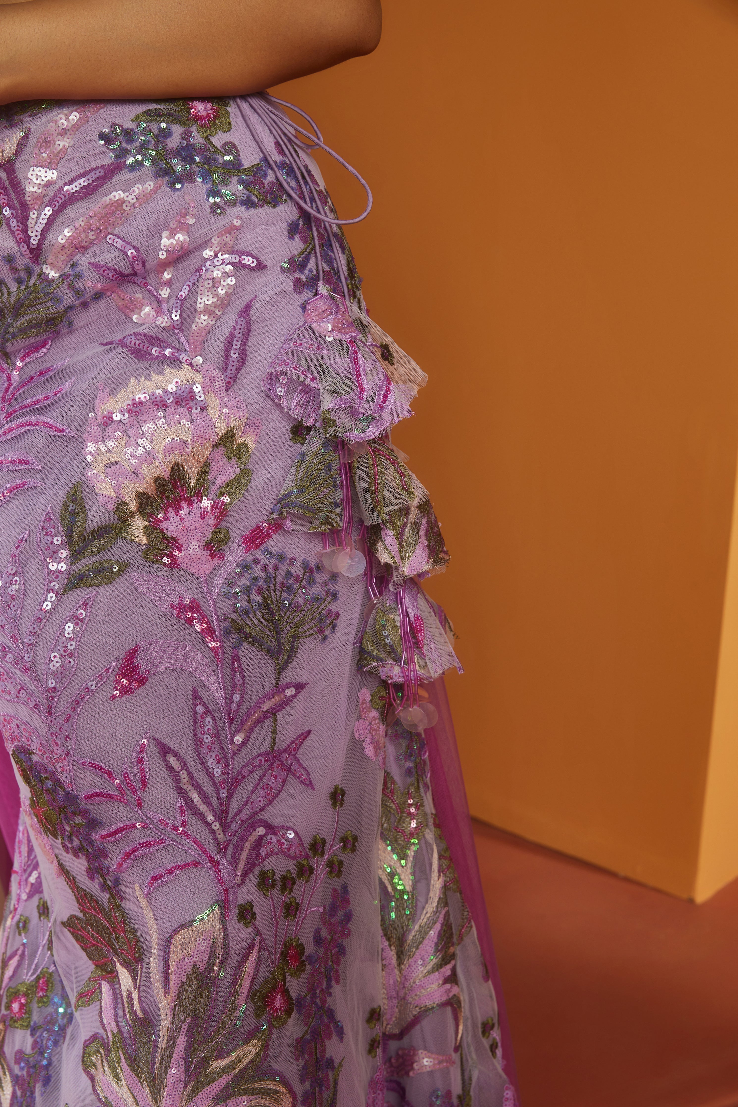 Shop Purple Floral Sequin Lehenga
