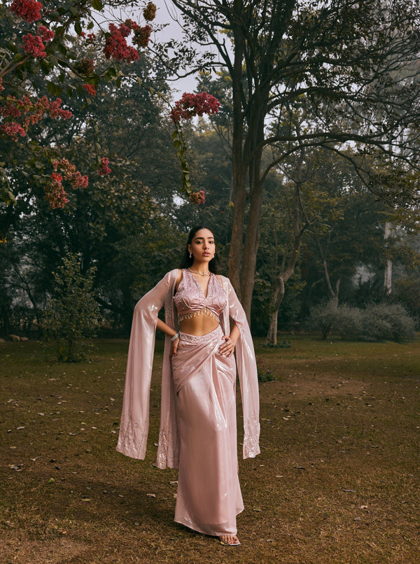 Buy Mauve Chiffon Hand Embroidered Coord Set