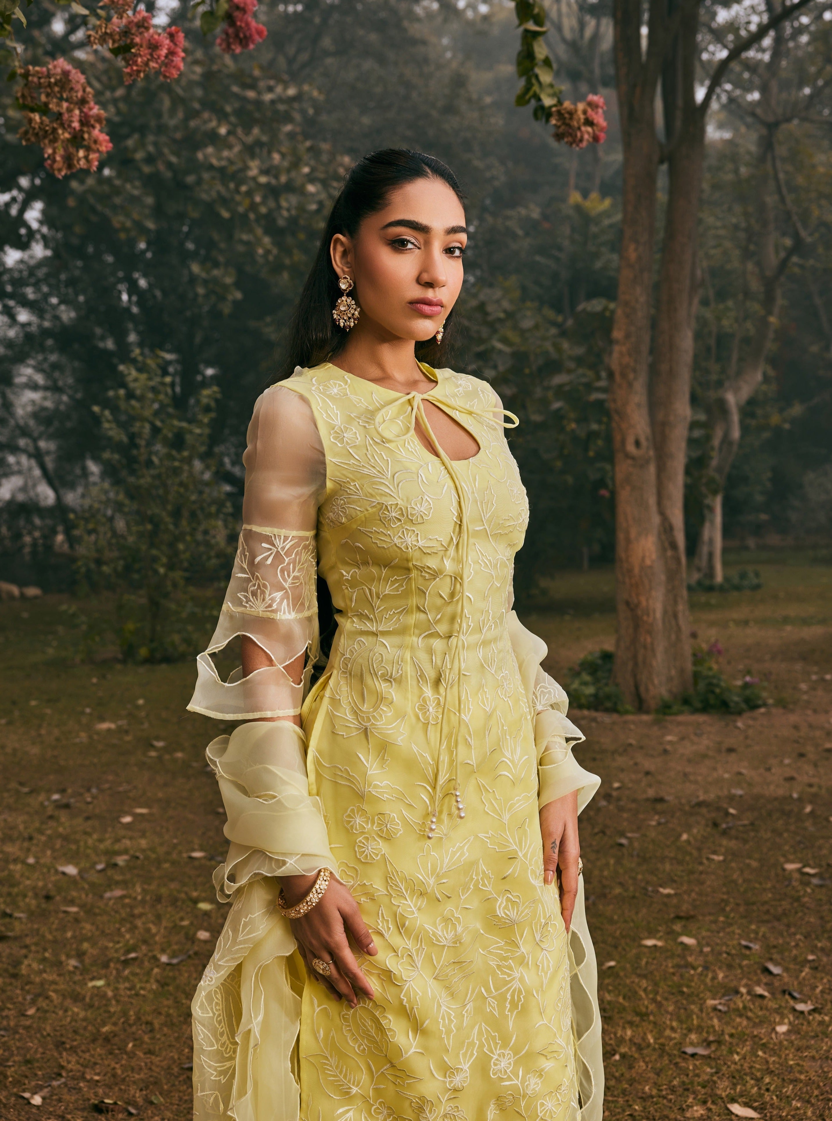 Mazneen Yellow Organza Kurta Set