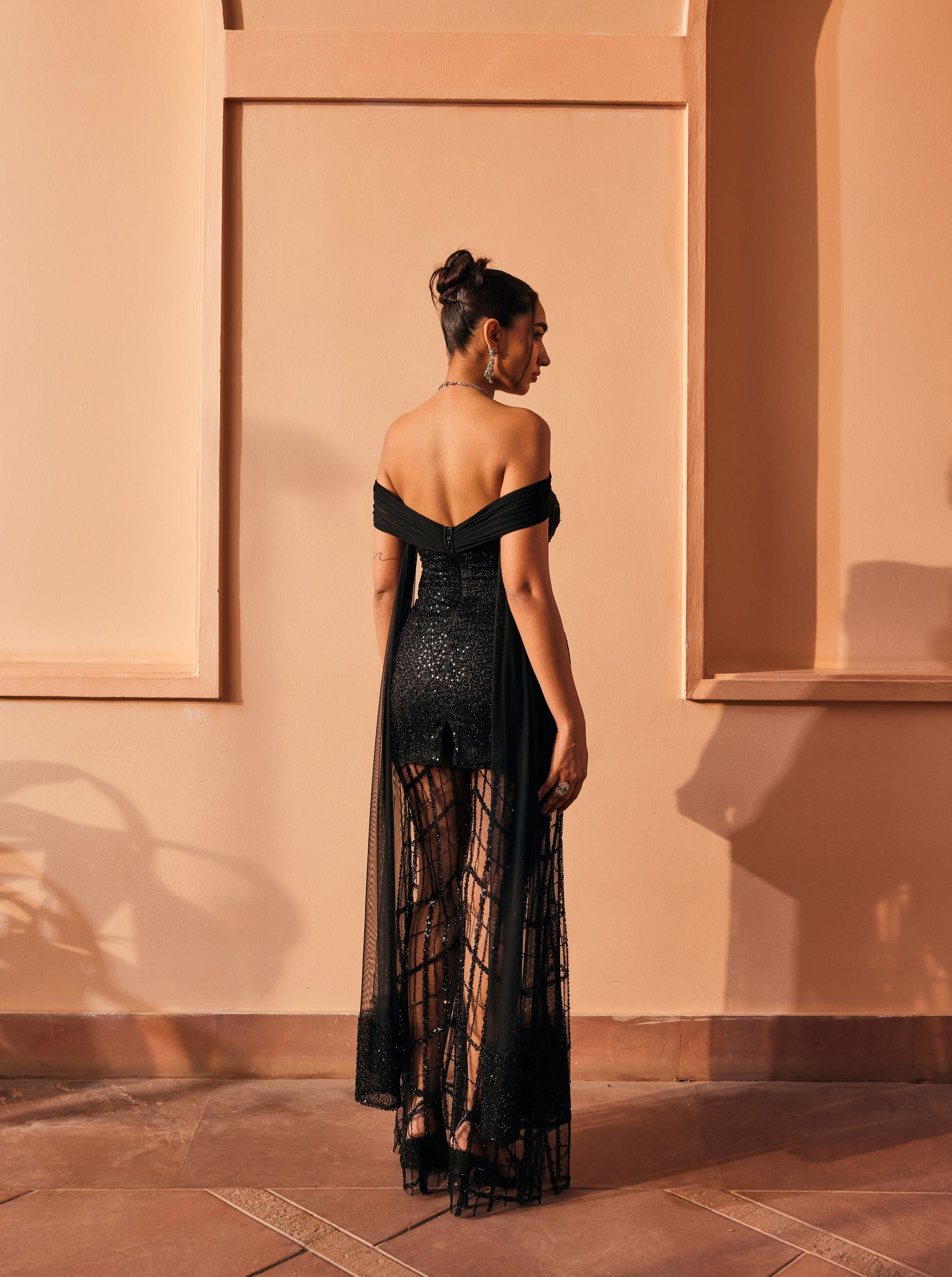 Buy Black Embroidered Multi-Way Sharara Set
