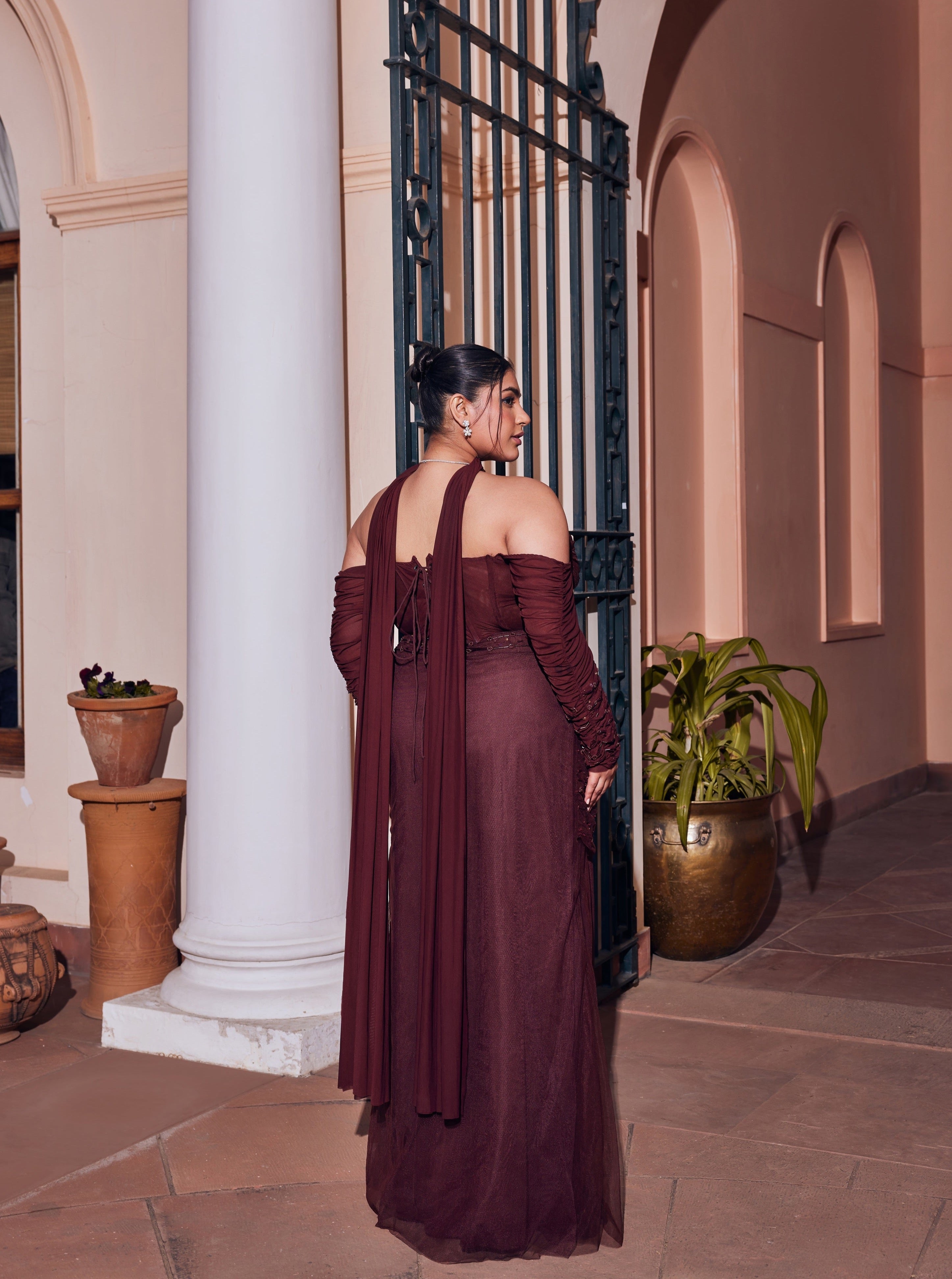 Buy Brown Embroidered Corset Lehenga Set