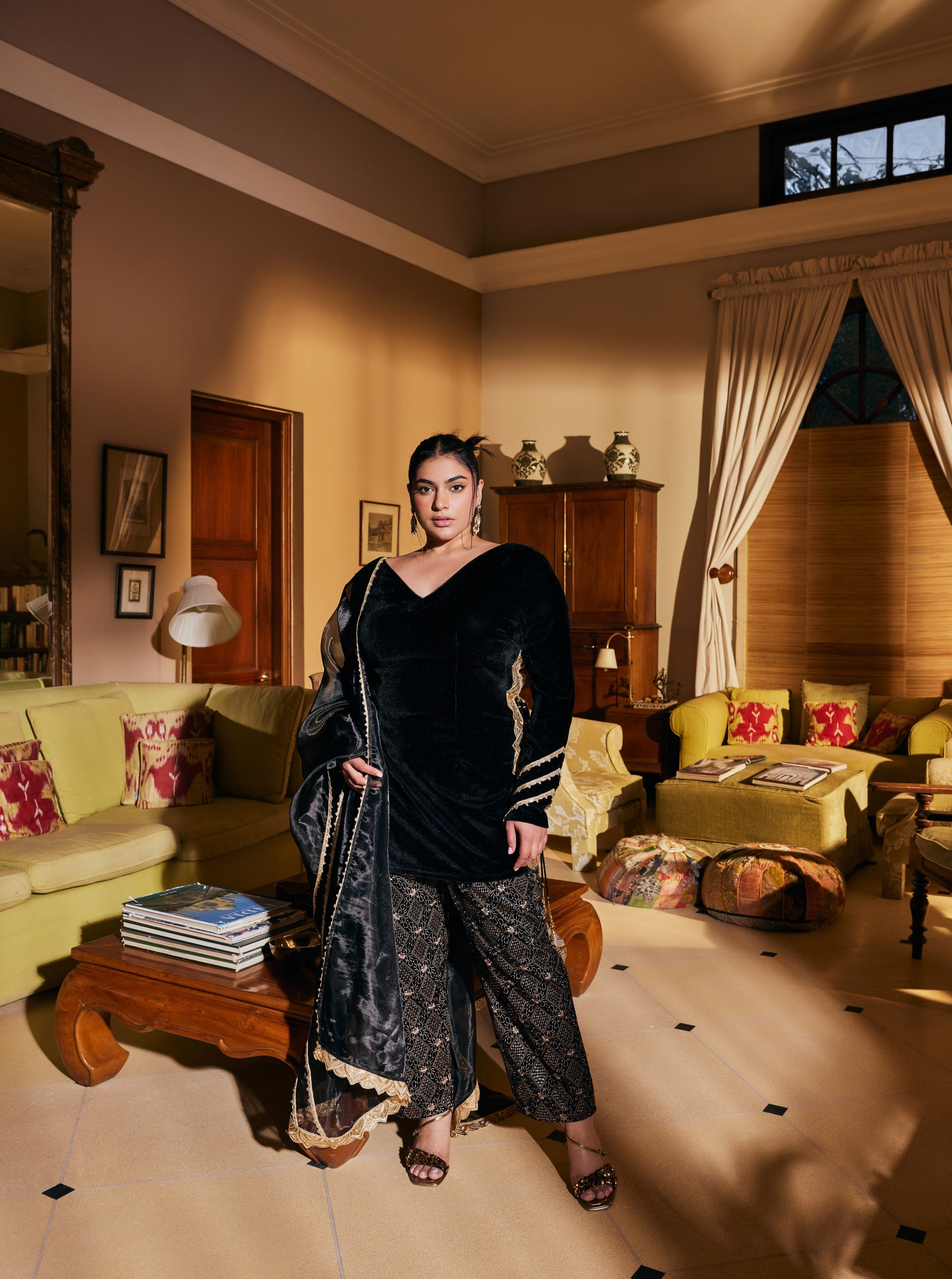 Rumi Black Embroidered Velvet Kurta Set